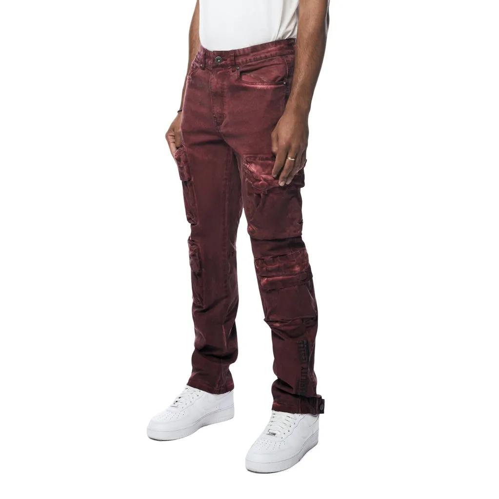 Relaxed Utility Pigment Dyed Twill Cargo Pants - Burgundy