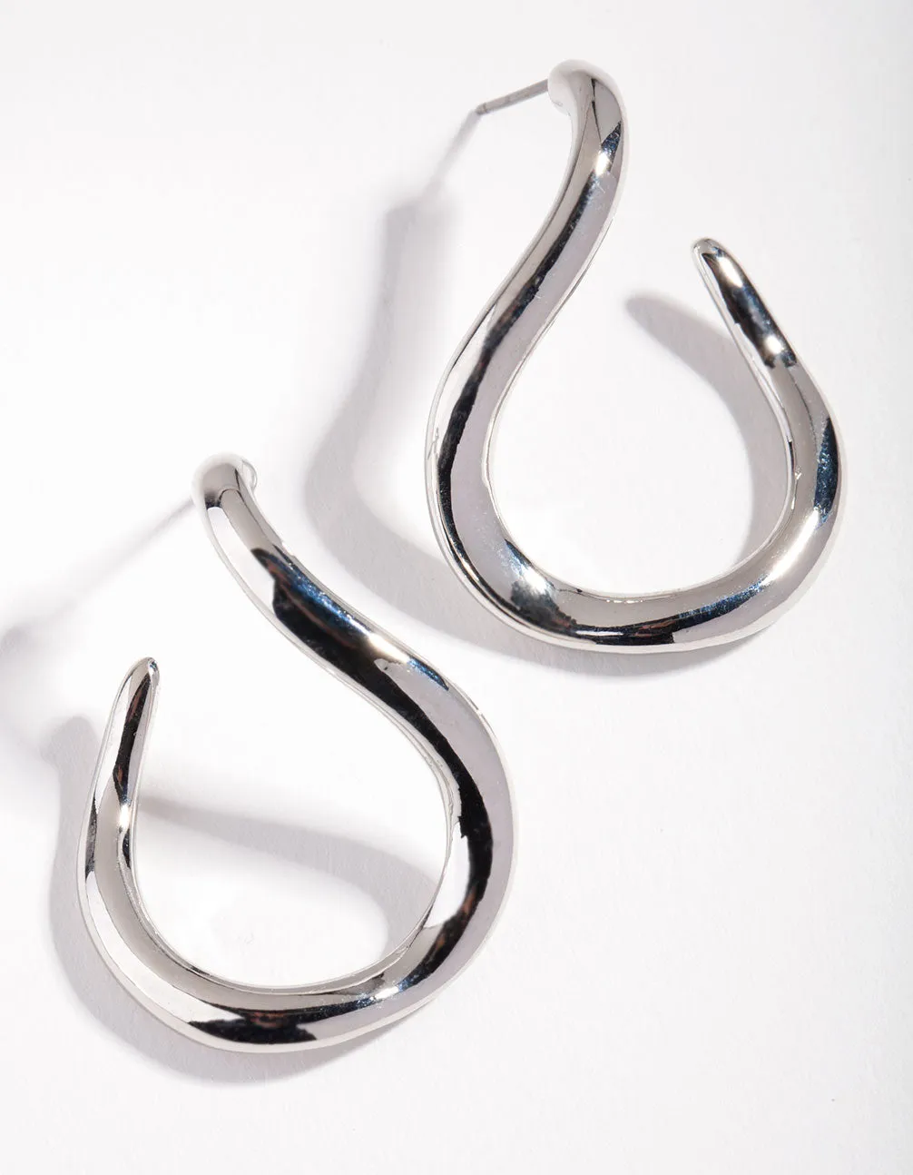 Rhodium Open Polished Curve Earrings