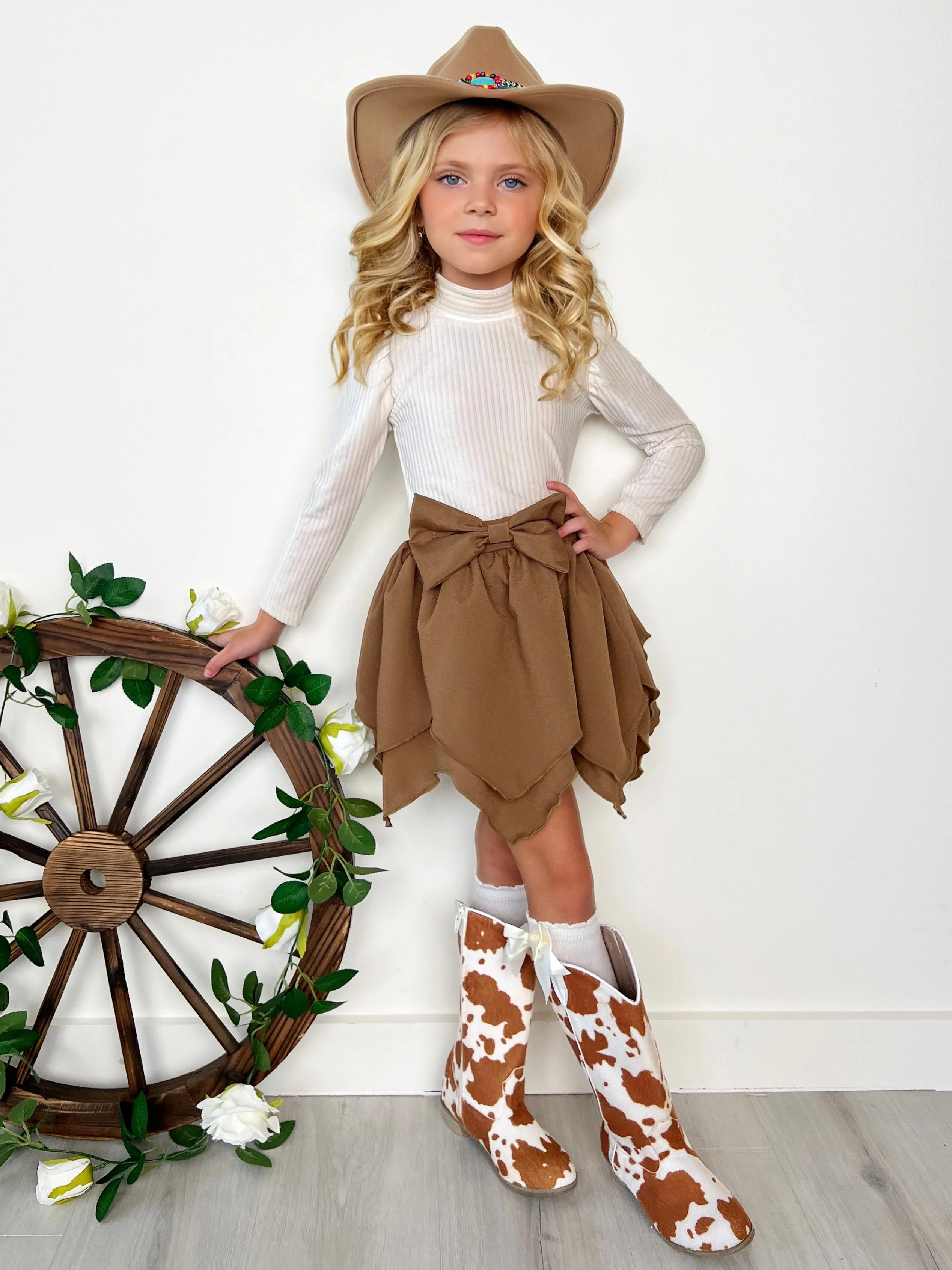 Ribbed Long Sleeve Top and Hankerchief Skirt Set