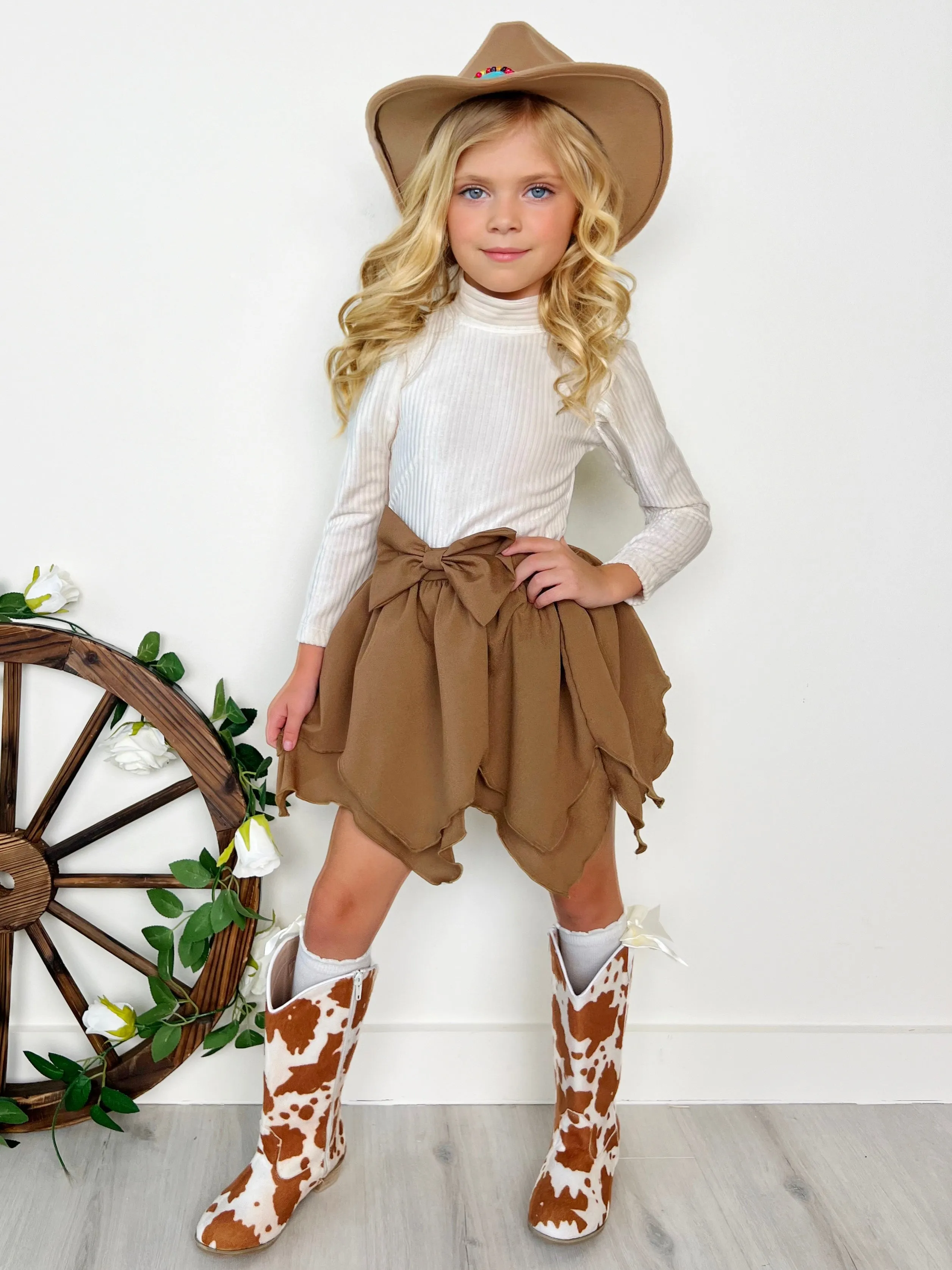 Ribbed Long Sleeve Top and Hankerchief Skirt Set