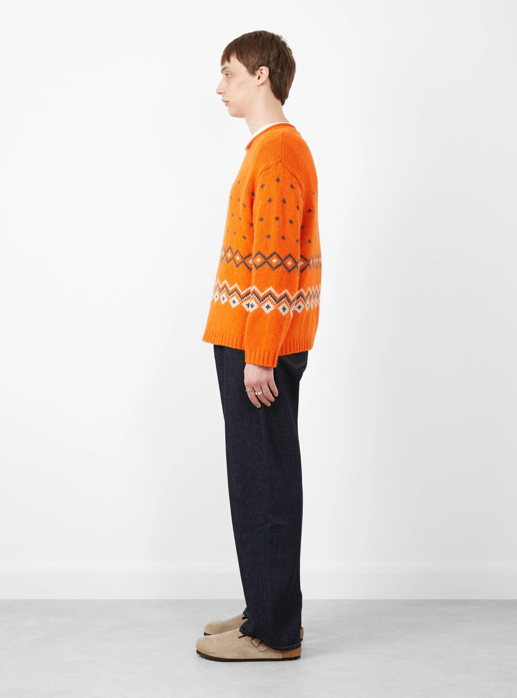 Roll V Neck Fairisle Sweater Orange