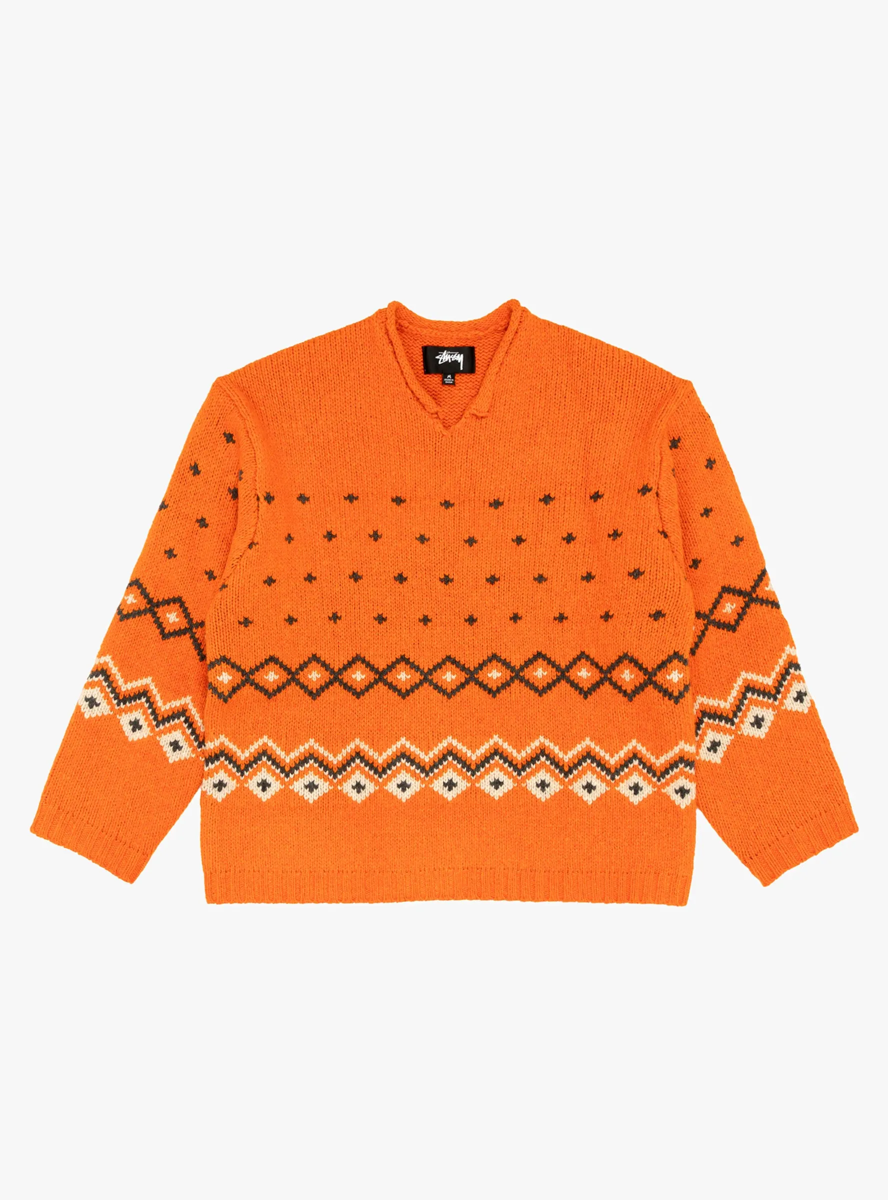 Roll V Neck Fairisle Sweater Orange