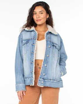 Roxy So Amped With Sherpa Jacket-Bleached Blue