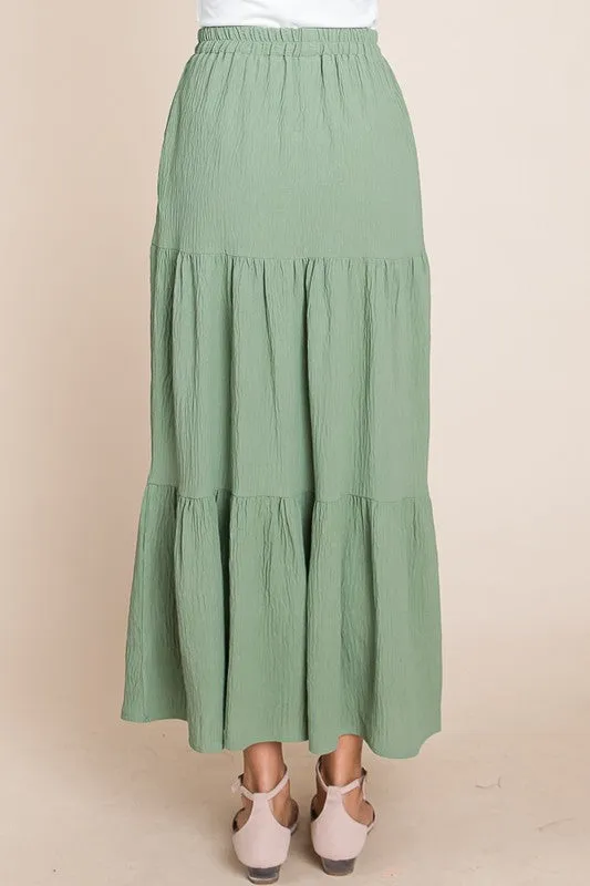 Sage A Woven Yoke Tiered Skirt