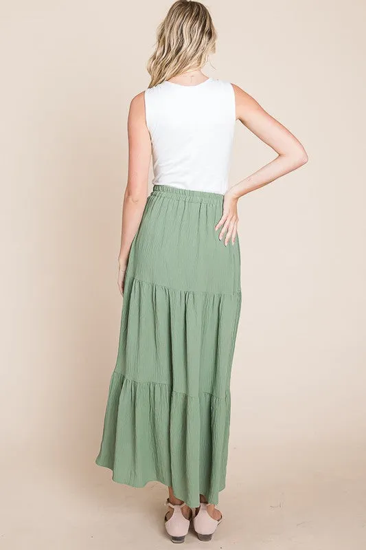 Sage A Woven Yoke Tiered Skirt