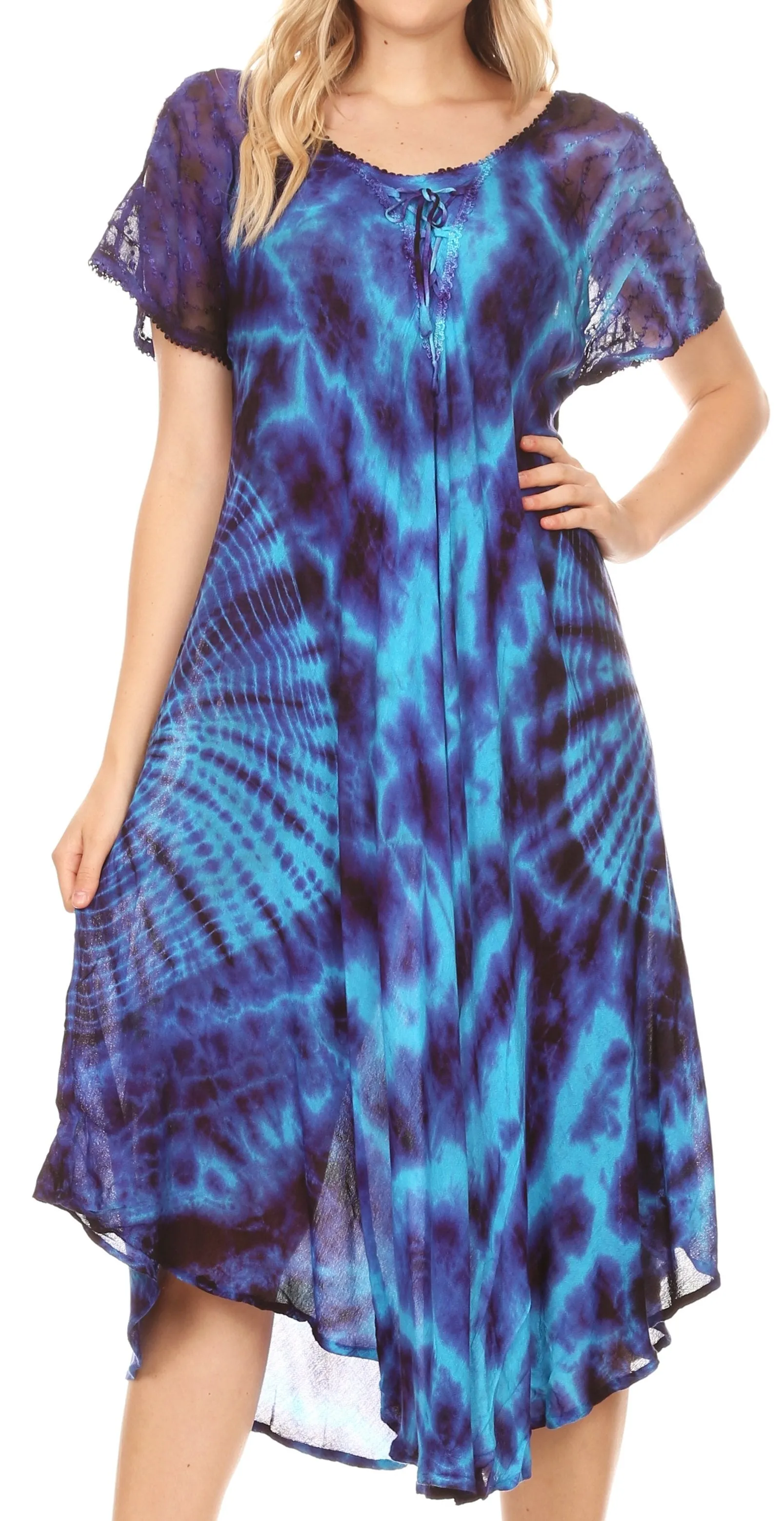 Sakkas Ada Women Cold Shoulder Caftan Relax Long Maxi Dress on Tie-dye with Corset