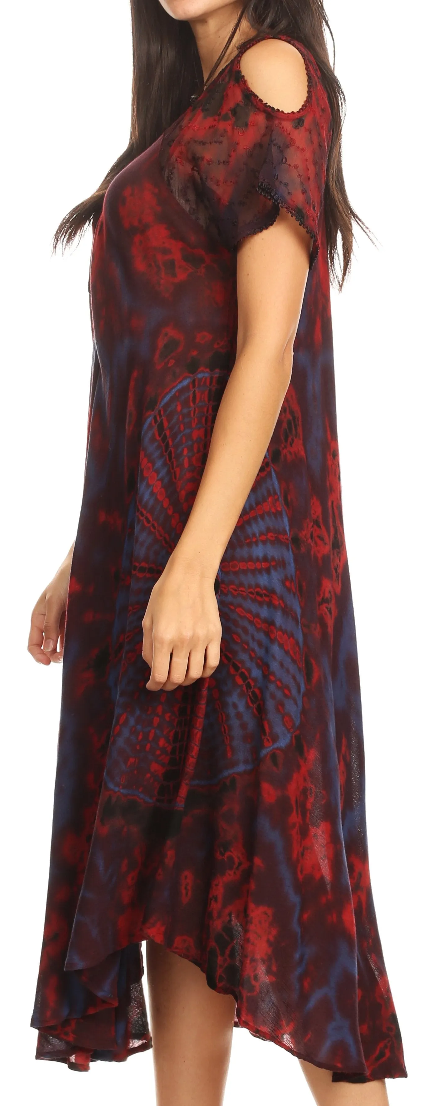 Sakkas Ada Women Cold Shoulder Caftan Relax Long Maxi Dress on Tie-dye with Corset