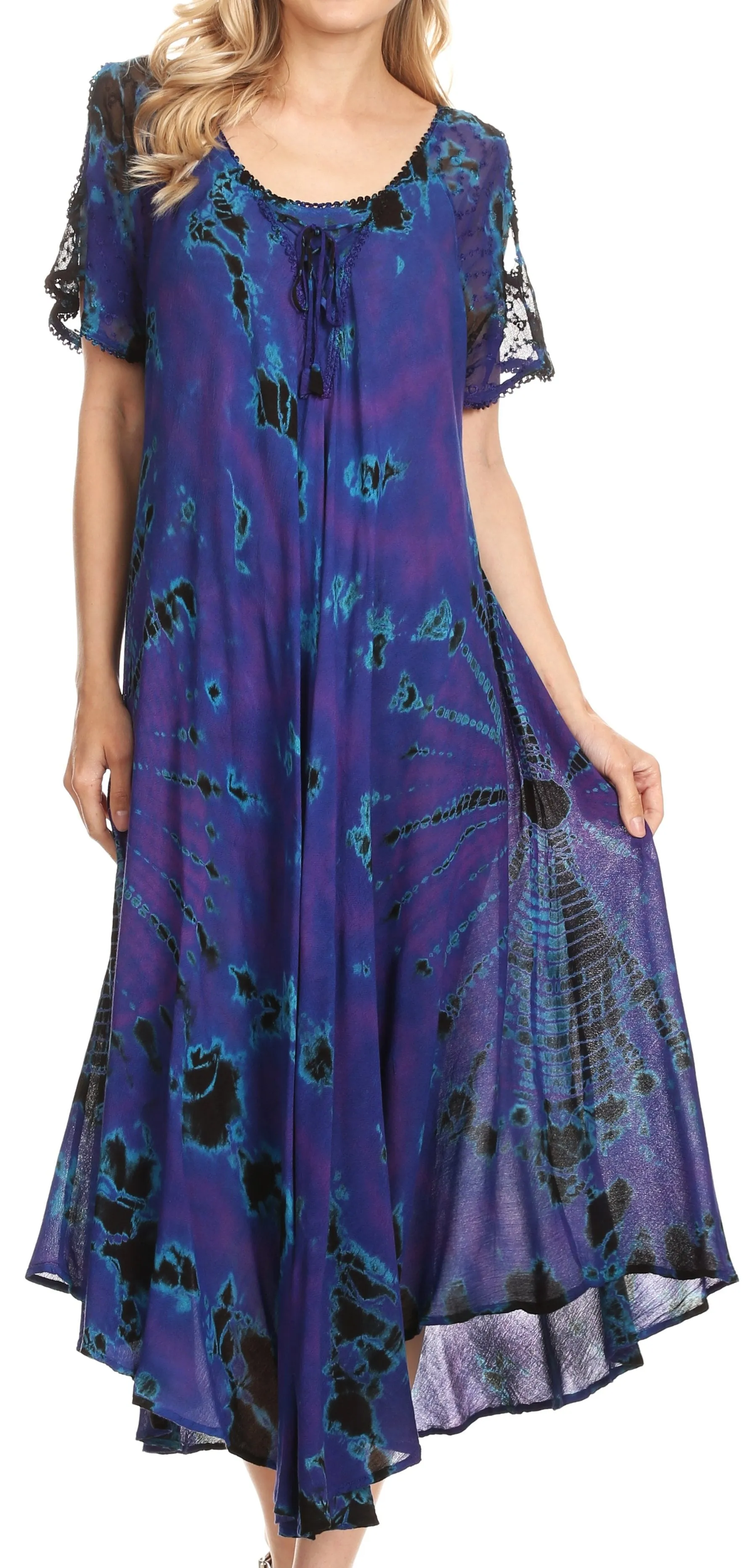 Sakkas Ada Women Cold Shoulder Caftan Relax Long Maxi Dress on Tie-dye with Corset