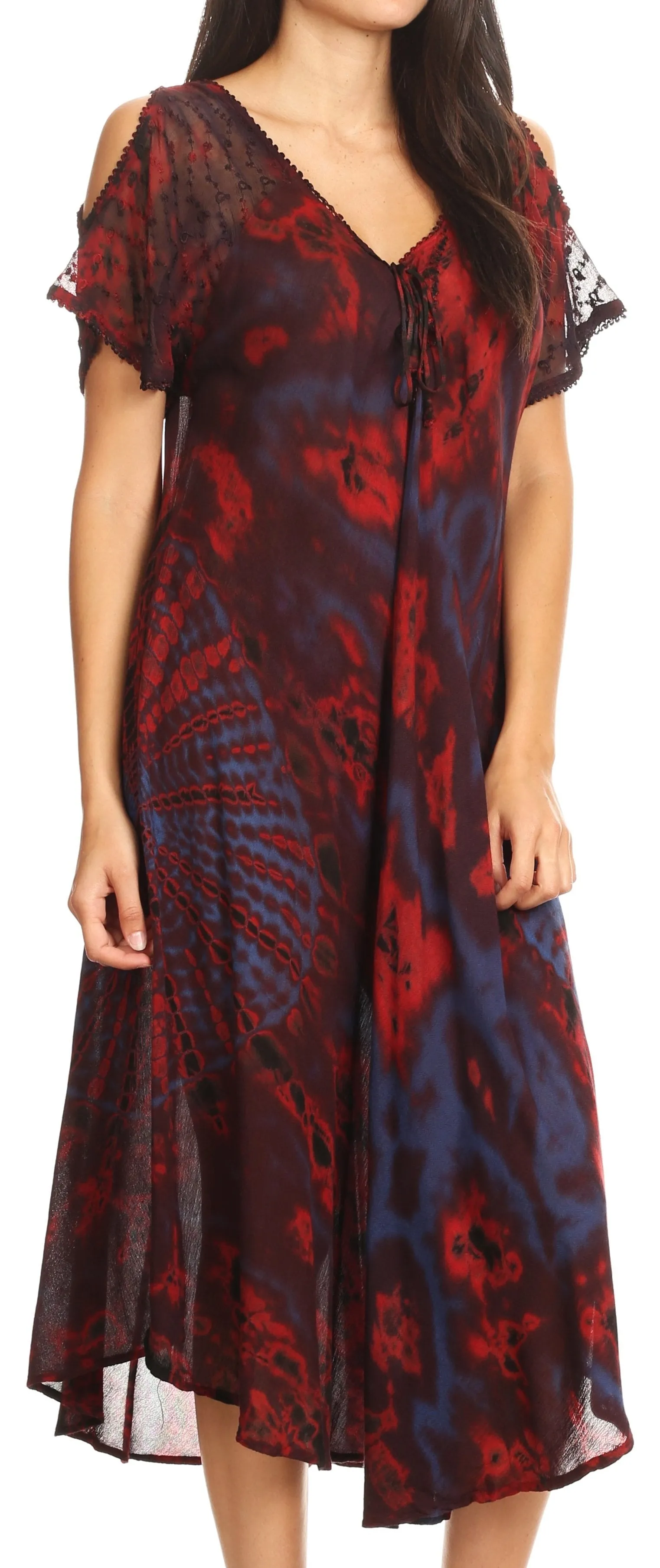 Sakkas Ada Women Cold Shoulder Caftan Relax Long Maxi Dress on Tie-dye with Corset