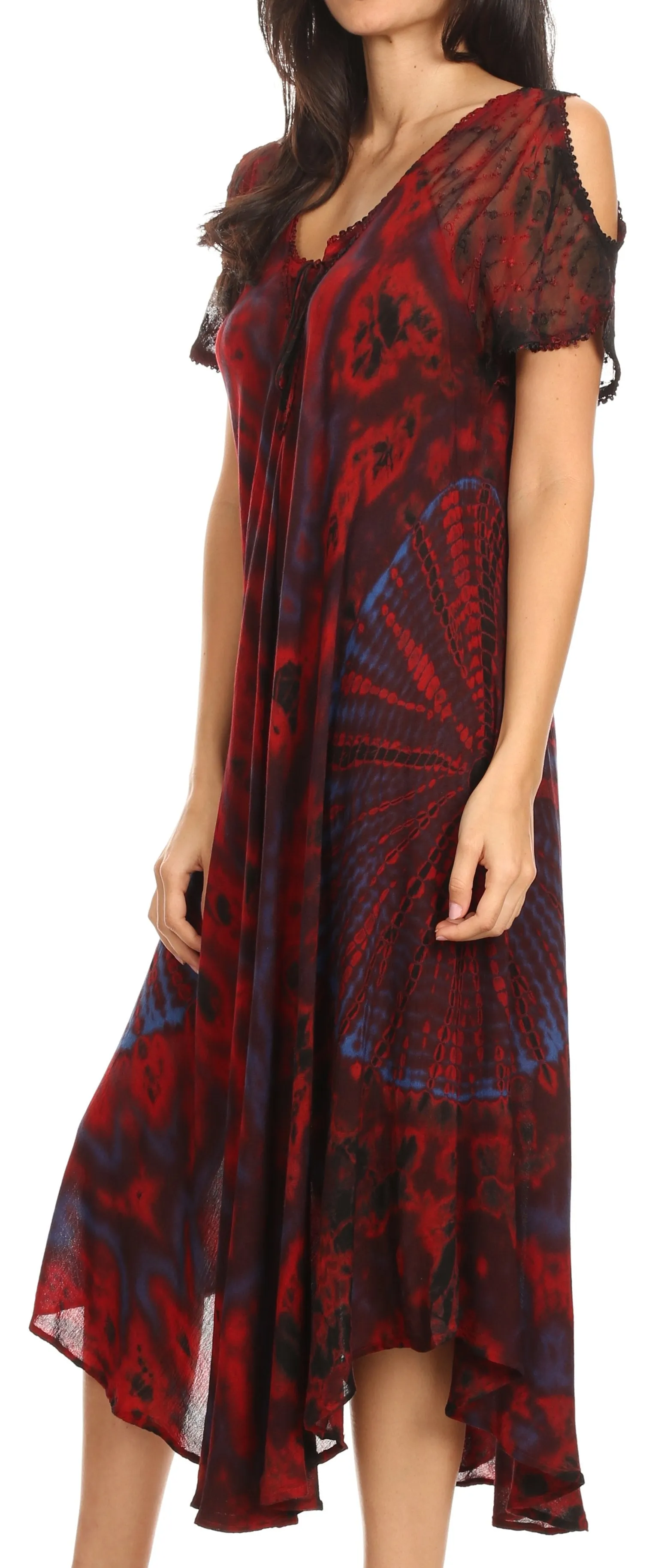 Sakkas Ada Women Cold Shoulder Caftan Relax Long Maxi Dress on Tie-dye with Corset