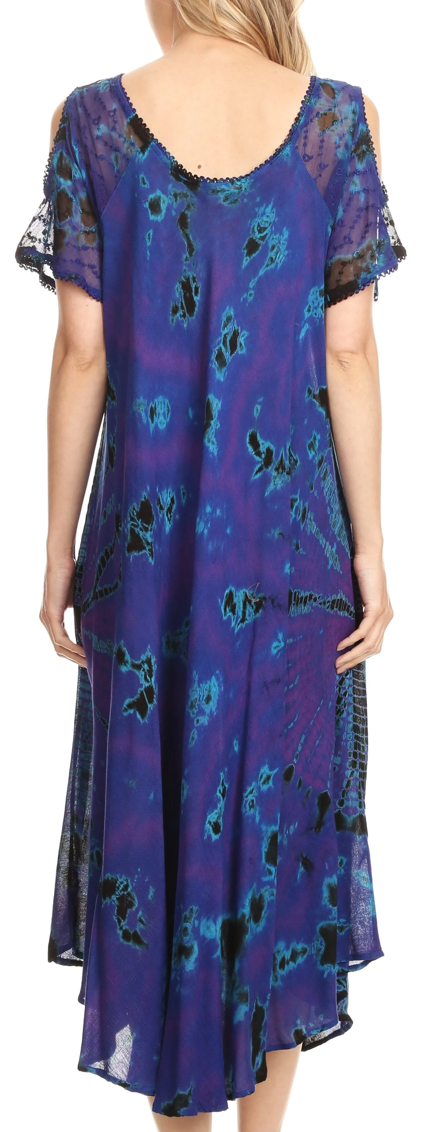 Sakkas Ada Women Cold Shoulder Caftan Relax Long Maxi Dress on Tie-dye with Corset