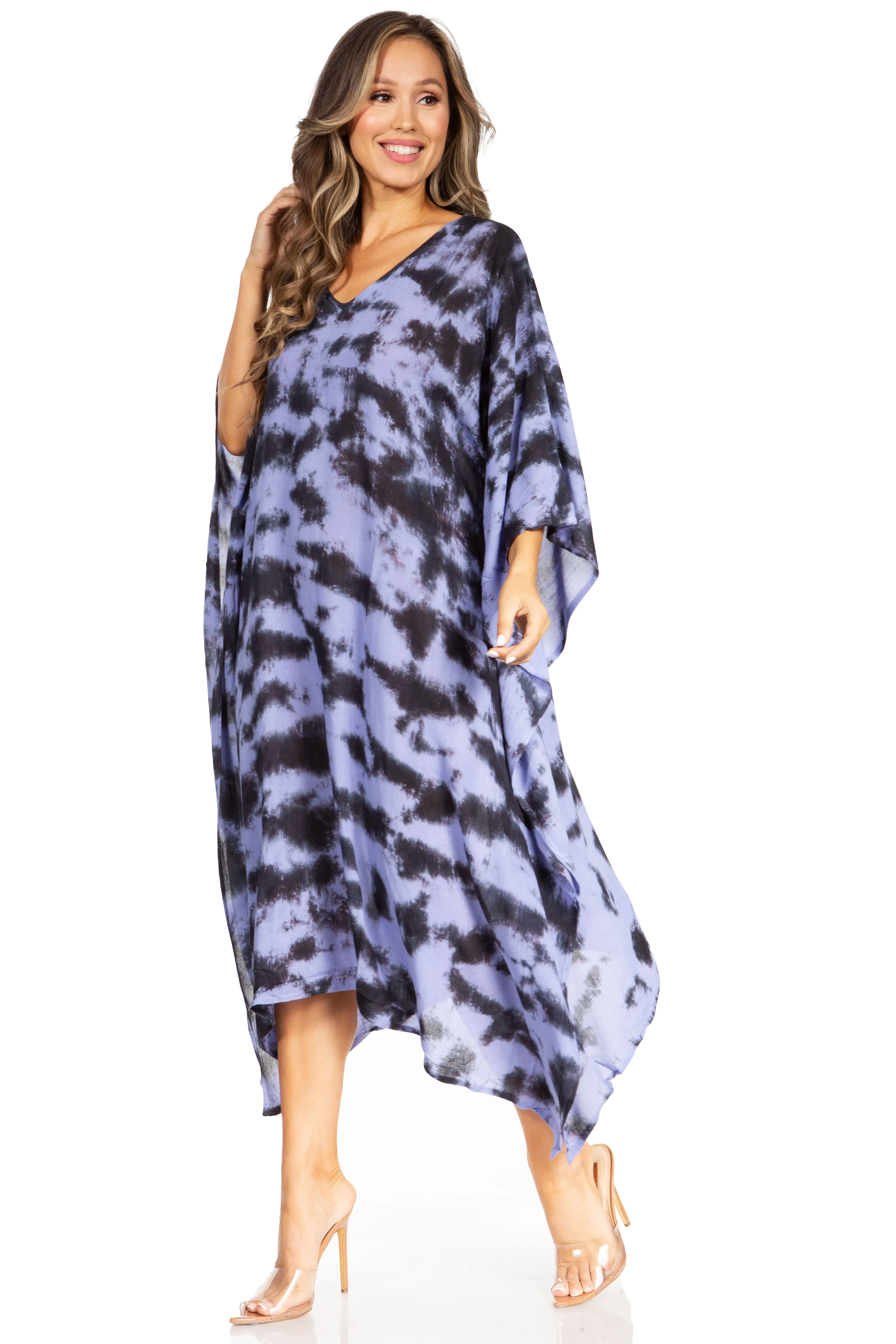 Sakkas Clementine Women's Tie Dye Caftan Dress/Cover Up Beach Kaftan Boho Summer