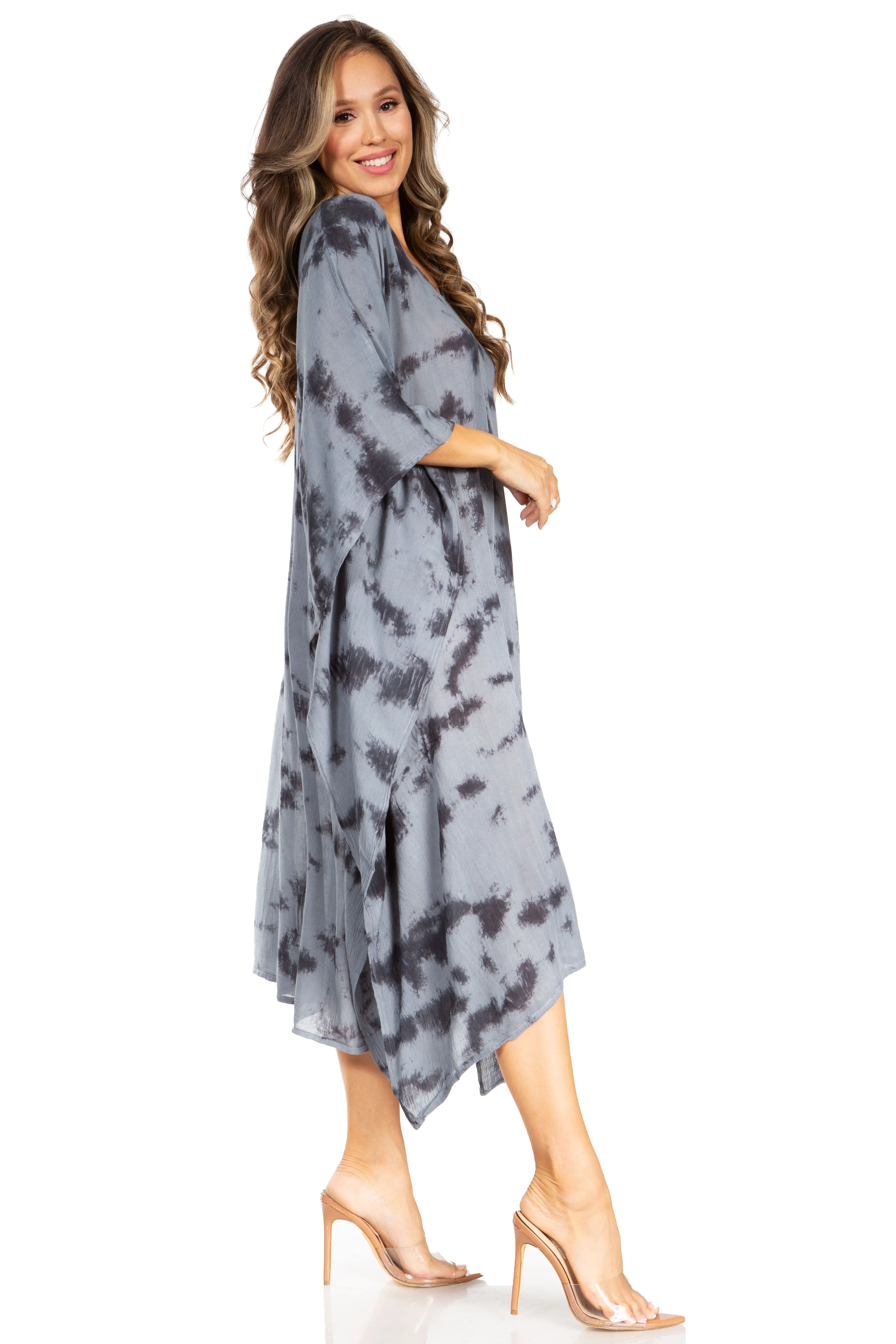 Sakkas Clementine Women's Tie Dye Caftan Dress/Cover Up Beach Kaftan Boho Summer