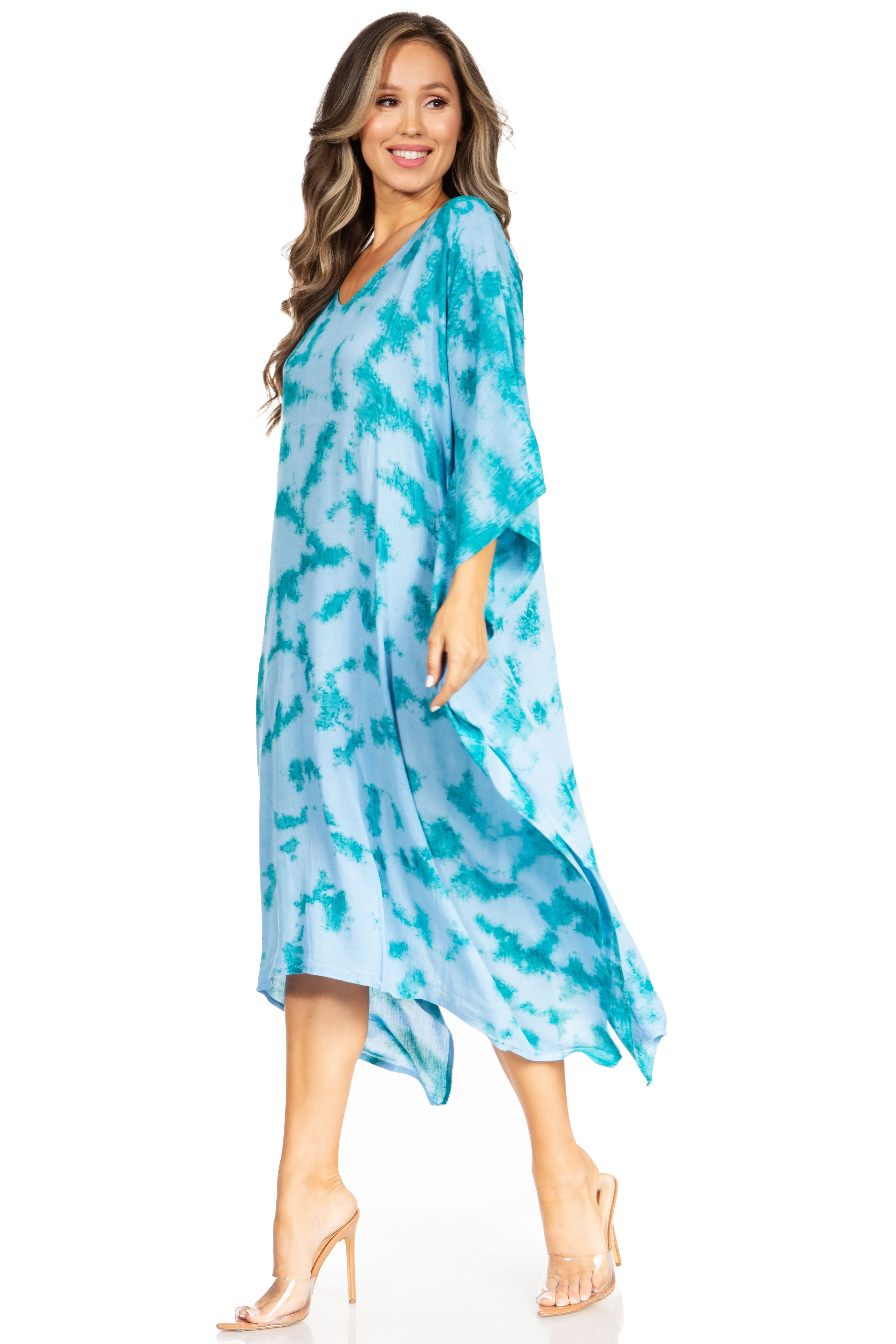 Sakkas Clementine Women's Tie Dye Caftan Dress/Cover Up Beach Kaftan Boho Summer