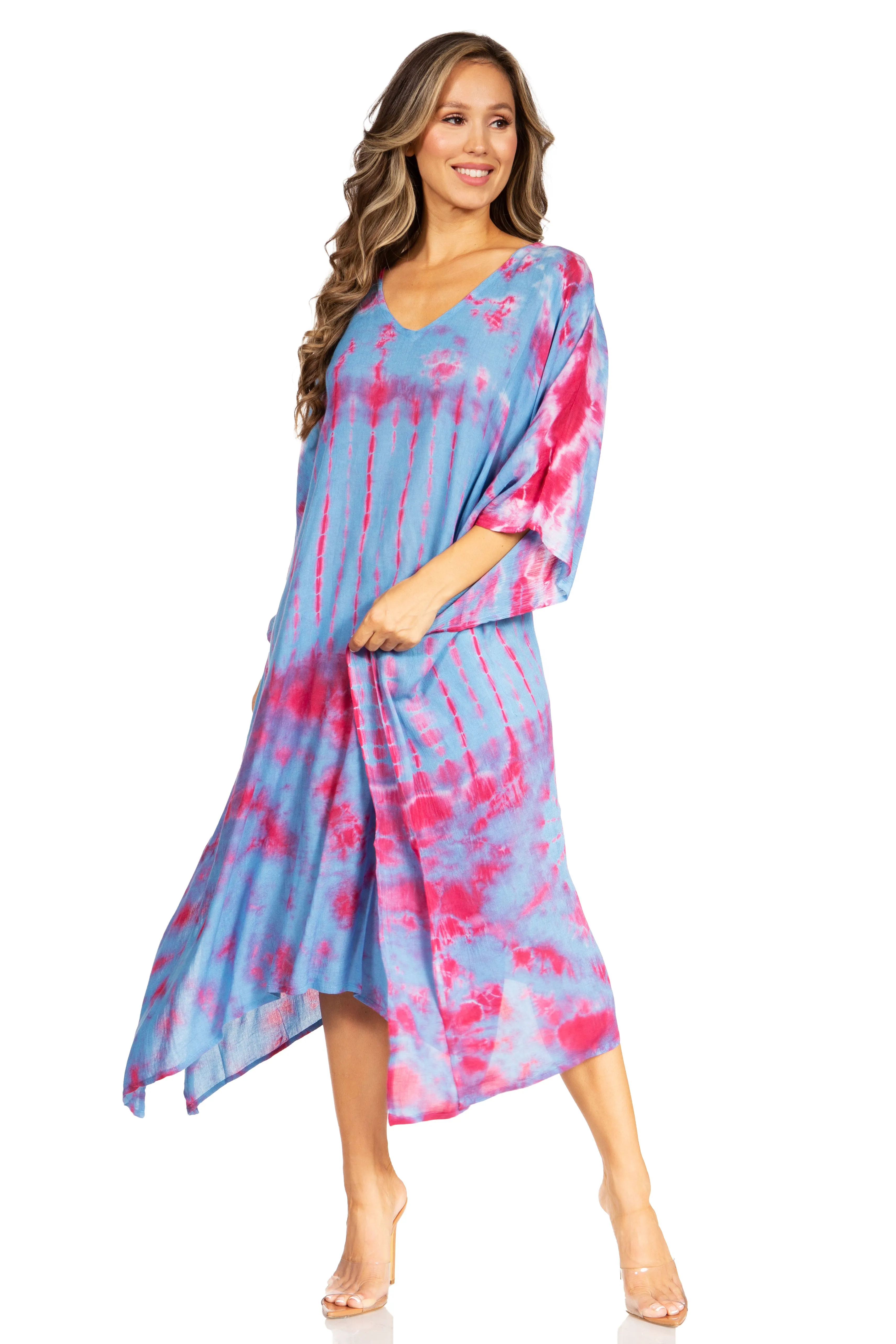 Sakkas Clementine Women's Tie Dye Caftan Dress/Cover Up Beach Kaftan Boho Summer