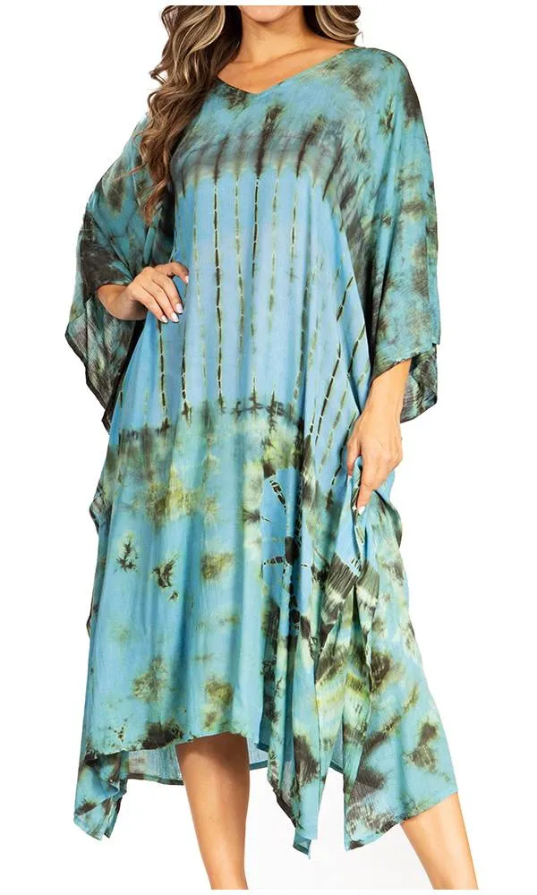 Sakkas Clementine Women's Tie Dye Caftan Dress/Cover Up Beach Kaftan Boho Summer