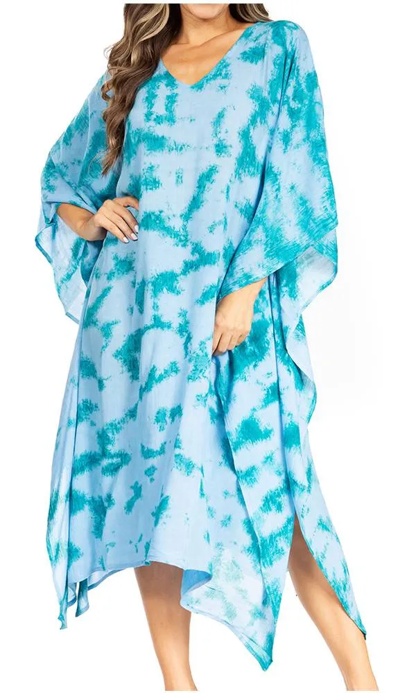 Sakkas Clementine Women's Tie Dye Caftan Dress/Cover Up Beach Kaftan Boho Summer