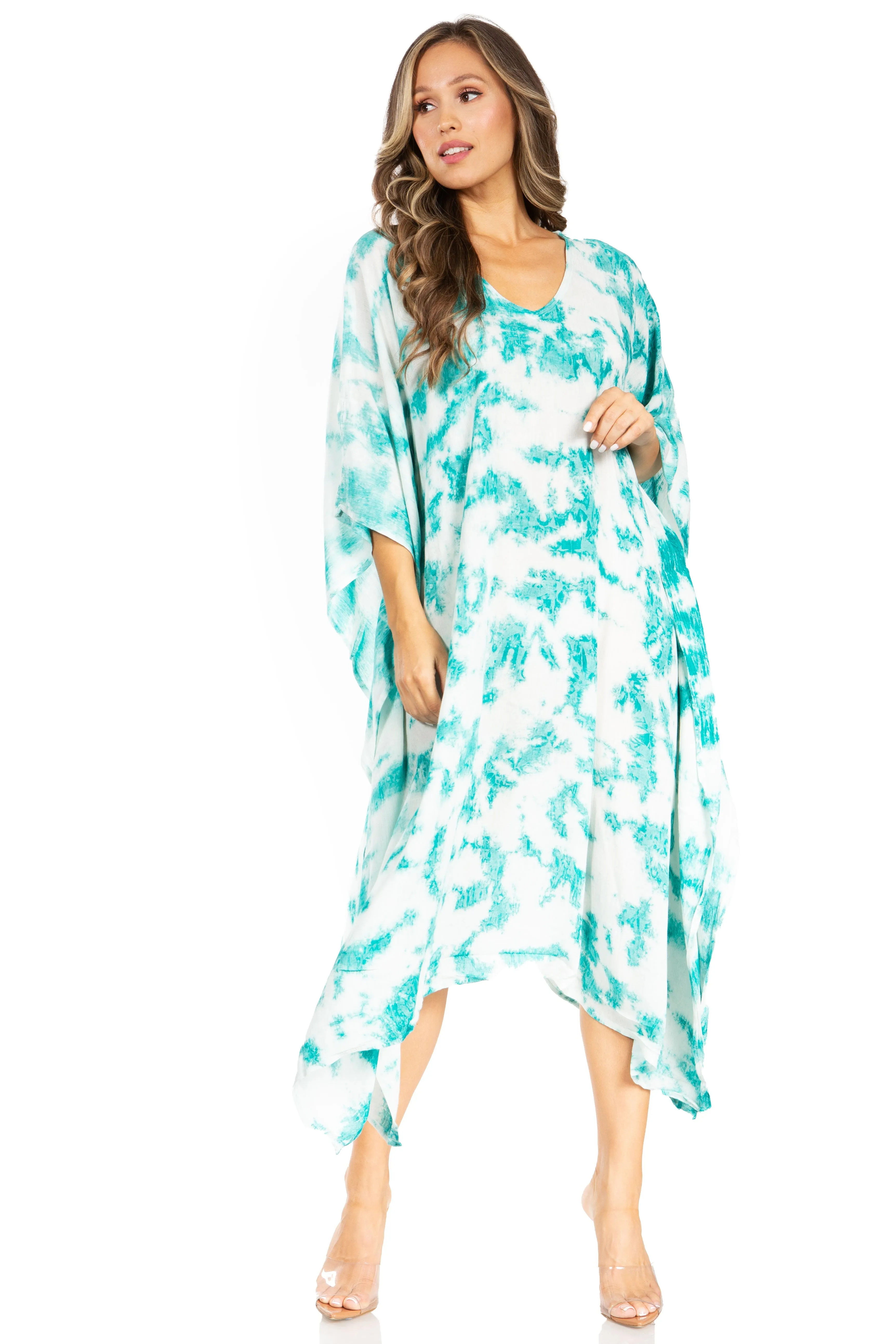 Sakkas Clementine Women's Tie Dye Caftan Dress/Cover Up Beach Kaftan Boho Summer