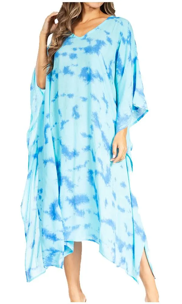 Sakkas Clementine Women's Tie Dye Caftan Dress/Cover Up Beach Kaftan Boho Summer