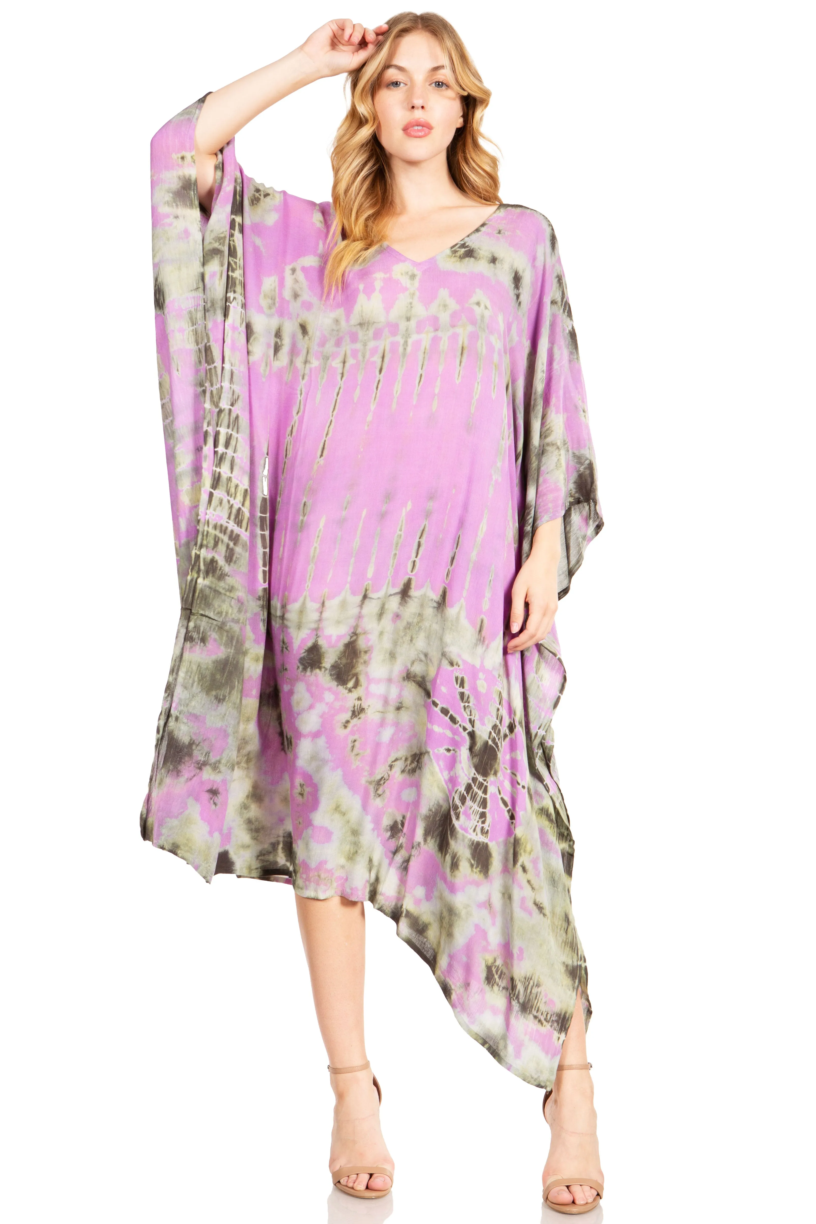 Sakkas Clementine Women's Tie Dye Caftan Dress/Cover Up Beach Kaftan Boho Summer