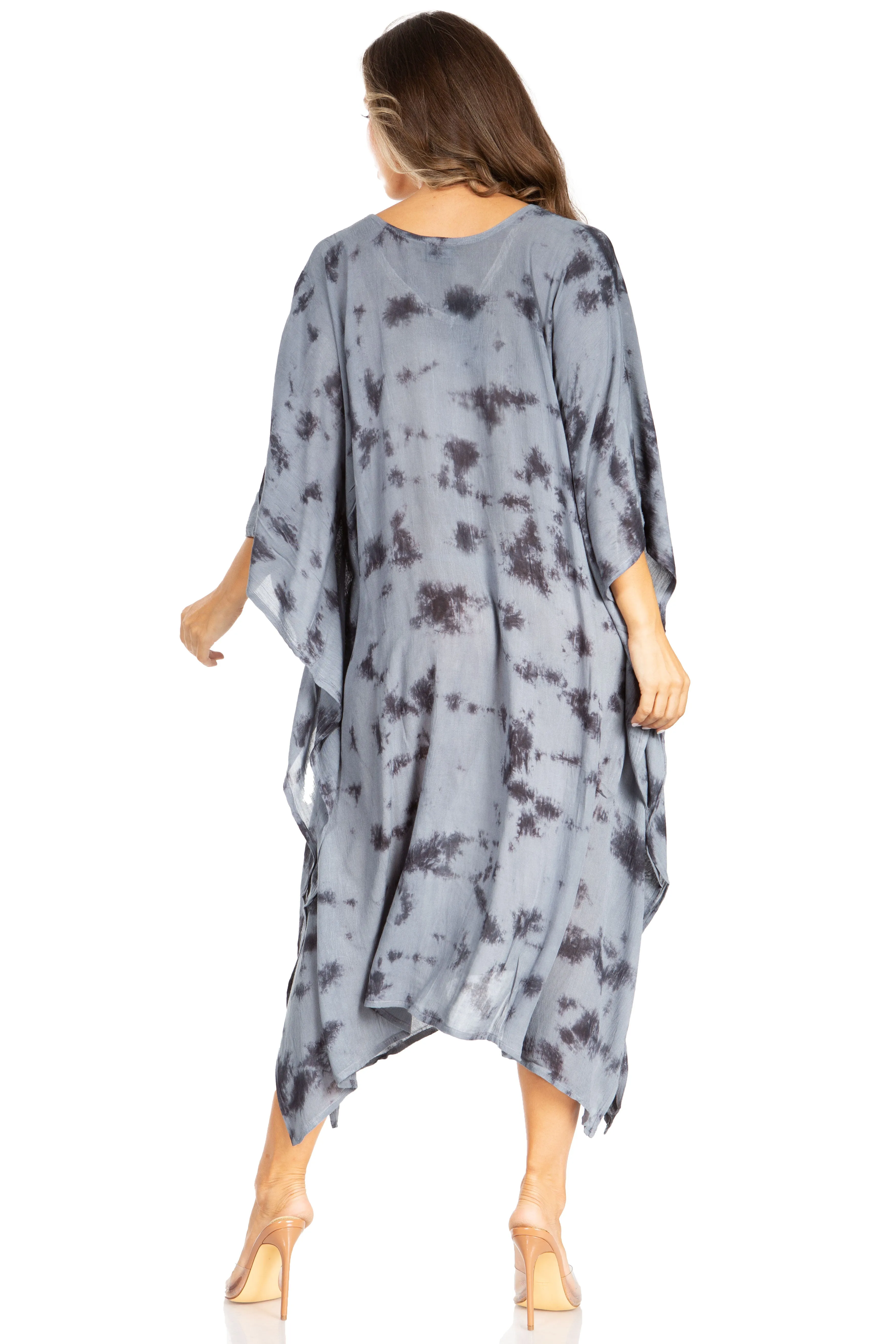 Sakkas Clementine Women's Tie Dye Caftan Dress/Cover Up Beach Kaftan Boho Summer