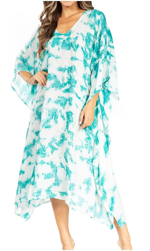 Sakkas Clementine Women's Tie Dye Caftan Dress/Cover Up Beach Kaftan Boho Summer