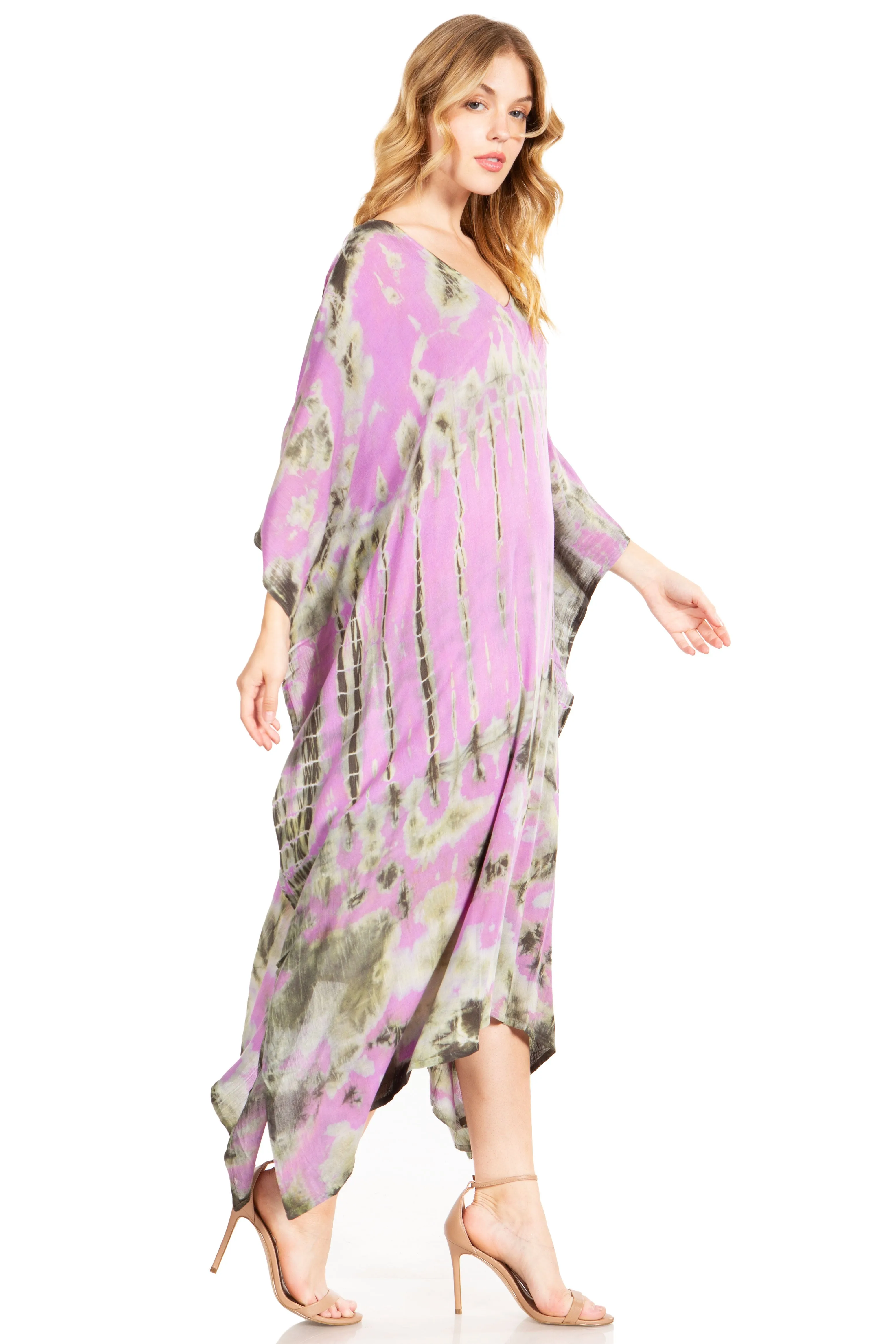 Sakkas Clementine Women's Tie Dye Caftan Dress/Cover Up Beach Kaftan Boho Summer