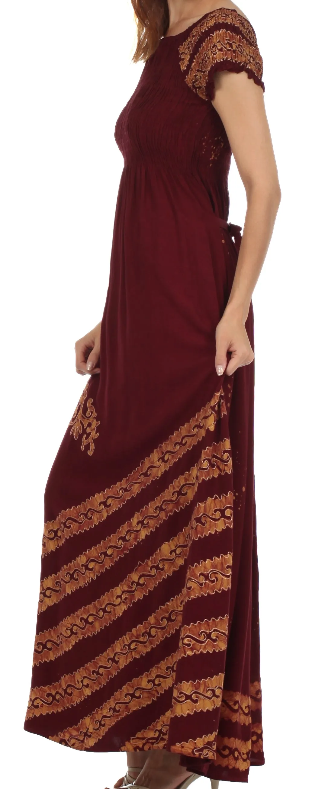 Sakkas Embroidered Batik Smocked Bodice Long Maxi Dress