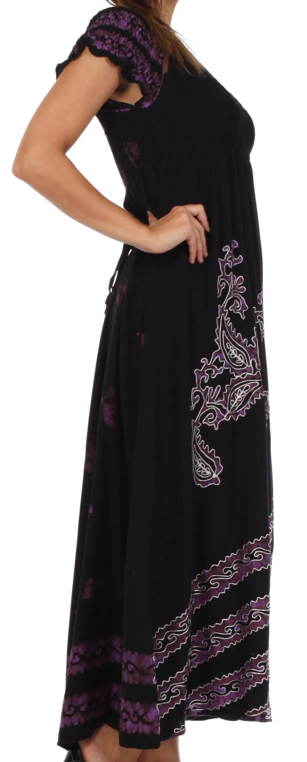 Sakkas Embroidered Batik Smocked Bodice Long Maxi Dress