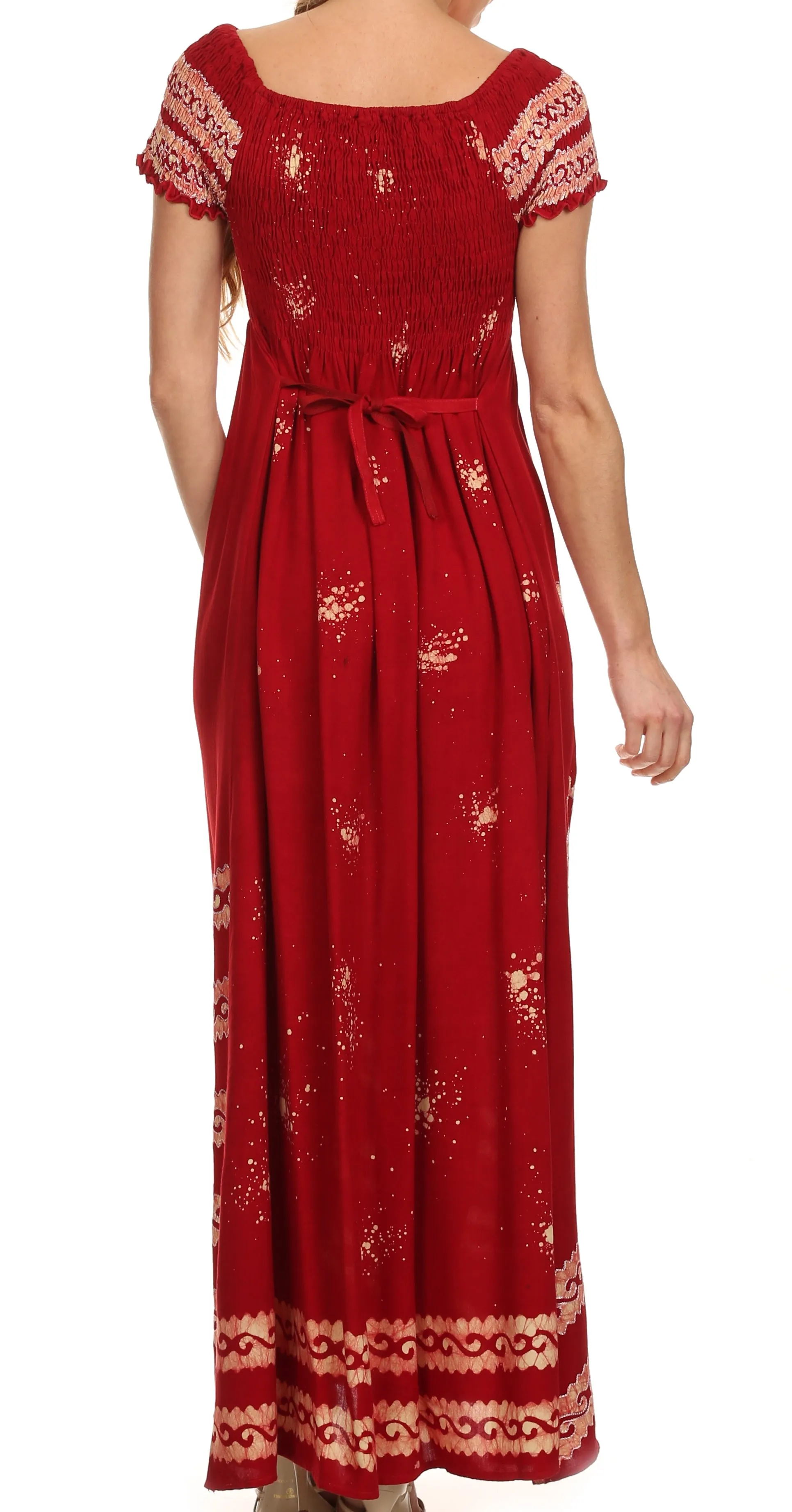 Sakkas Embroidered Batik Smocked Bodice Long Maxi Dress