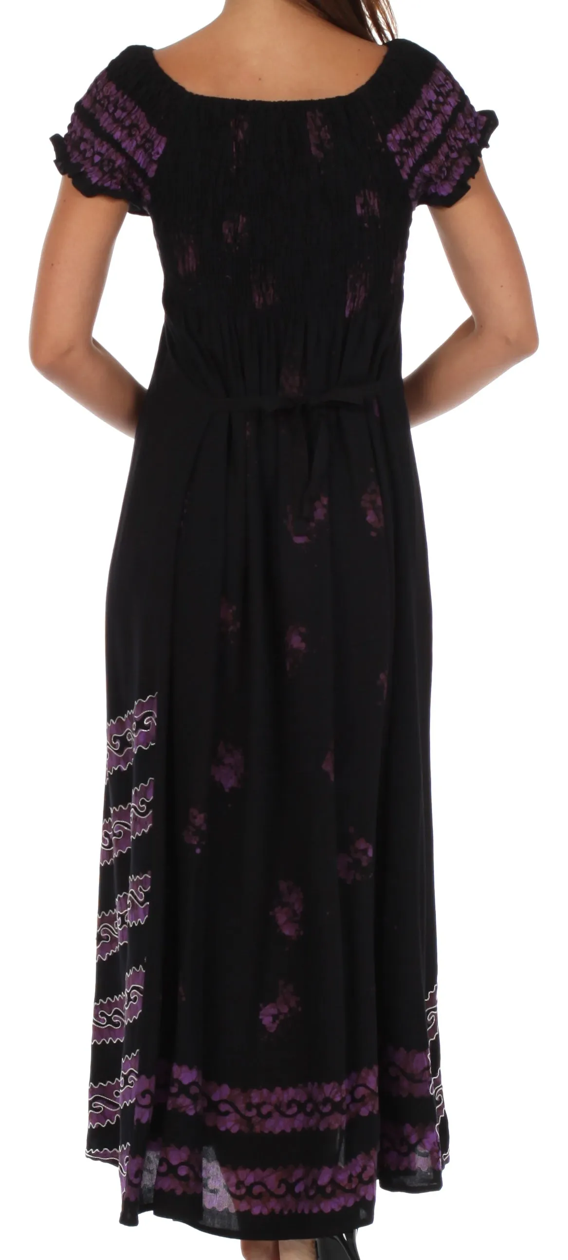 Sakkas Embroidered Batik Smocked Bodice Long Maxi Dress