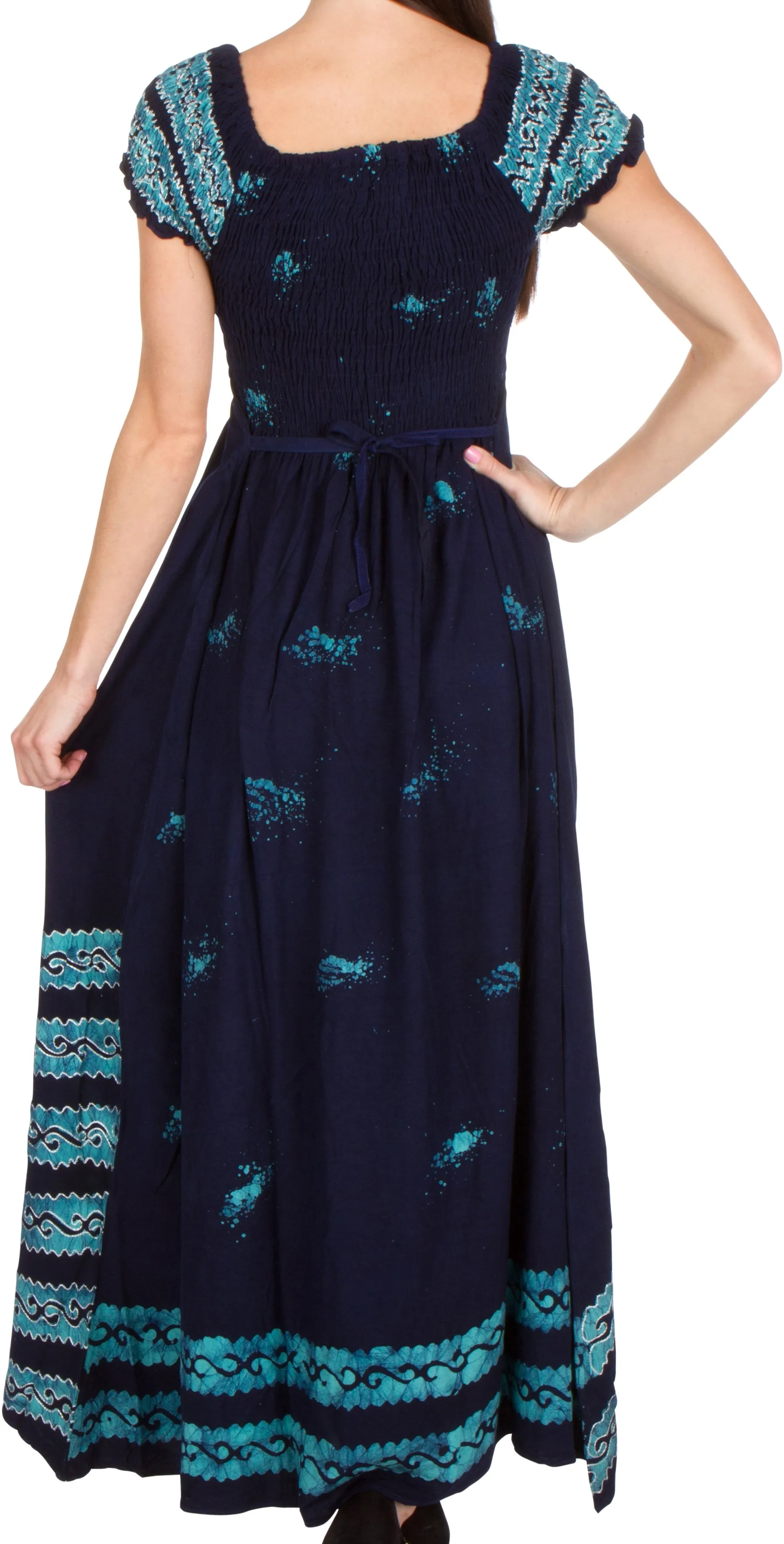 Sakkas Embroidered Batik Smocked Bodice Long Maxi Dress