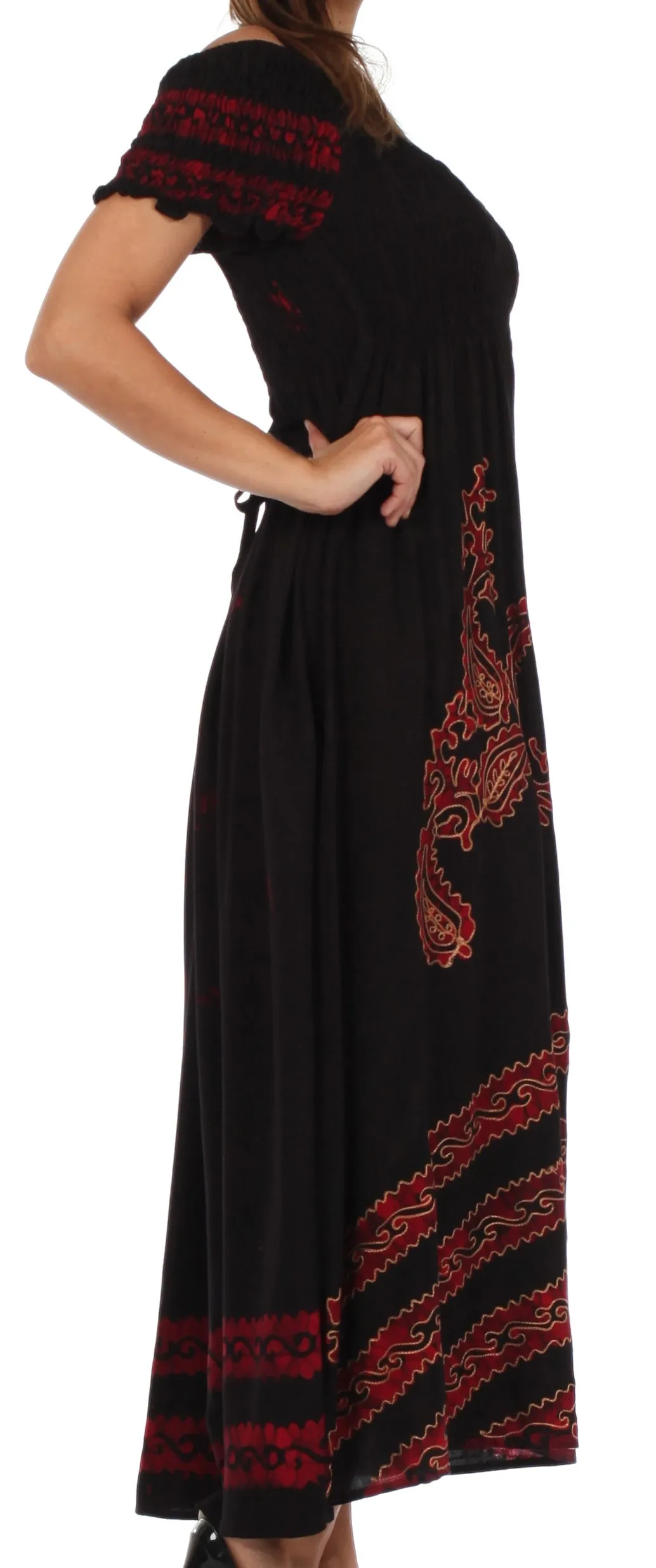 Sakkas Embroidered Batik Smocked Bodice Long Maxi Dress