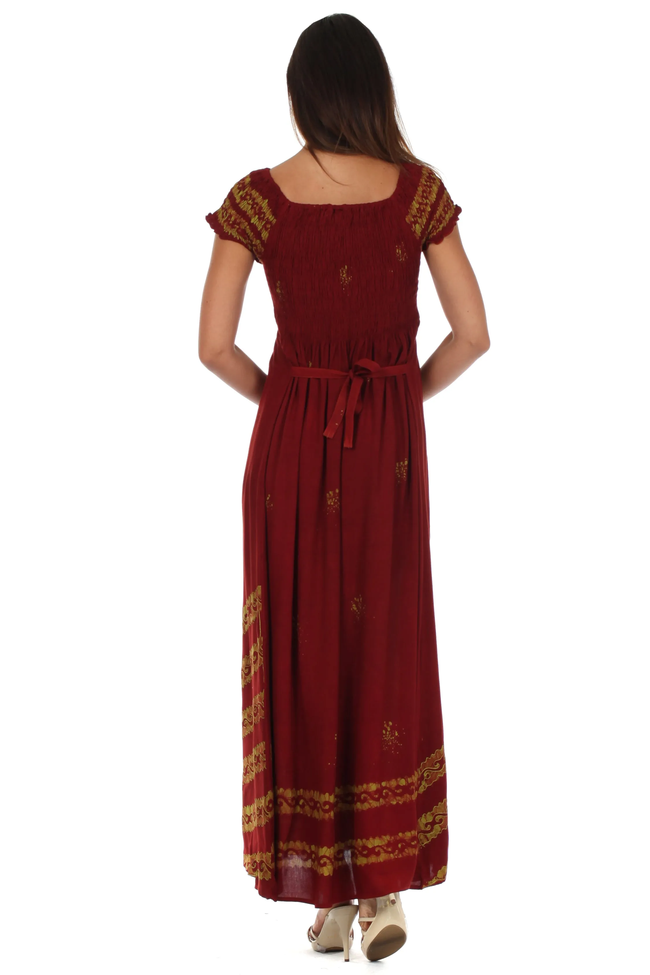 Sakkas Embroidered Batik Smocked Bodice Long Maxi Dress