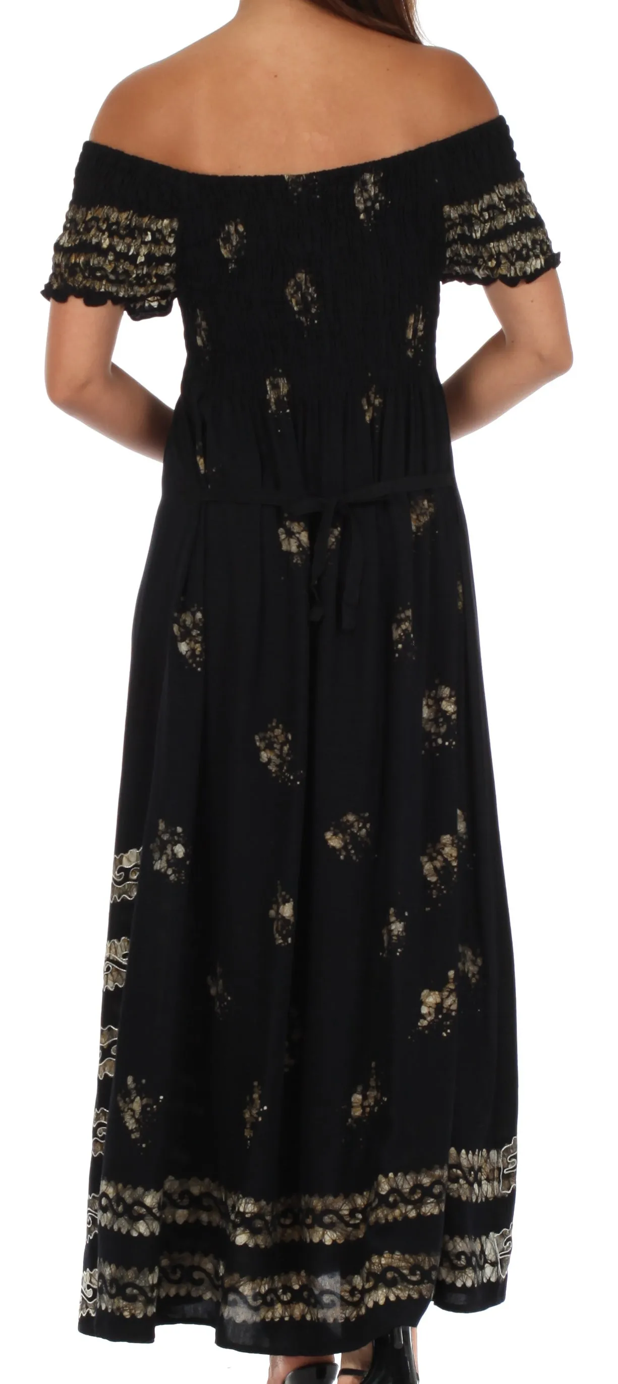 Sakkas Embroidered Batik Smocked Bodice Long Maxi Dress