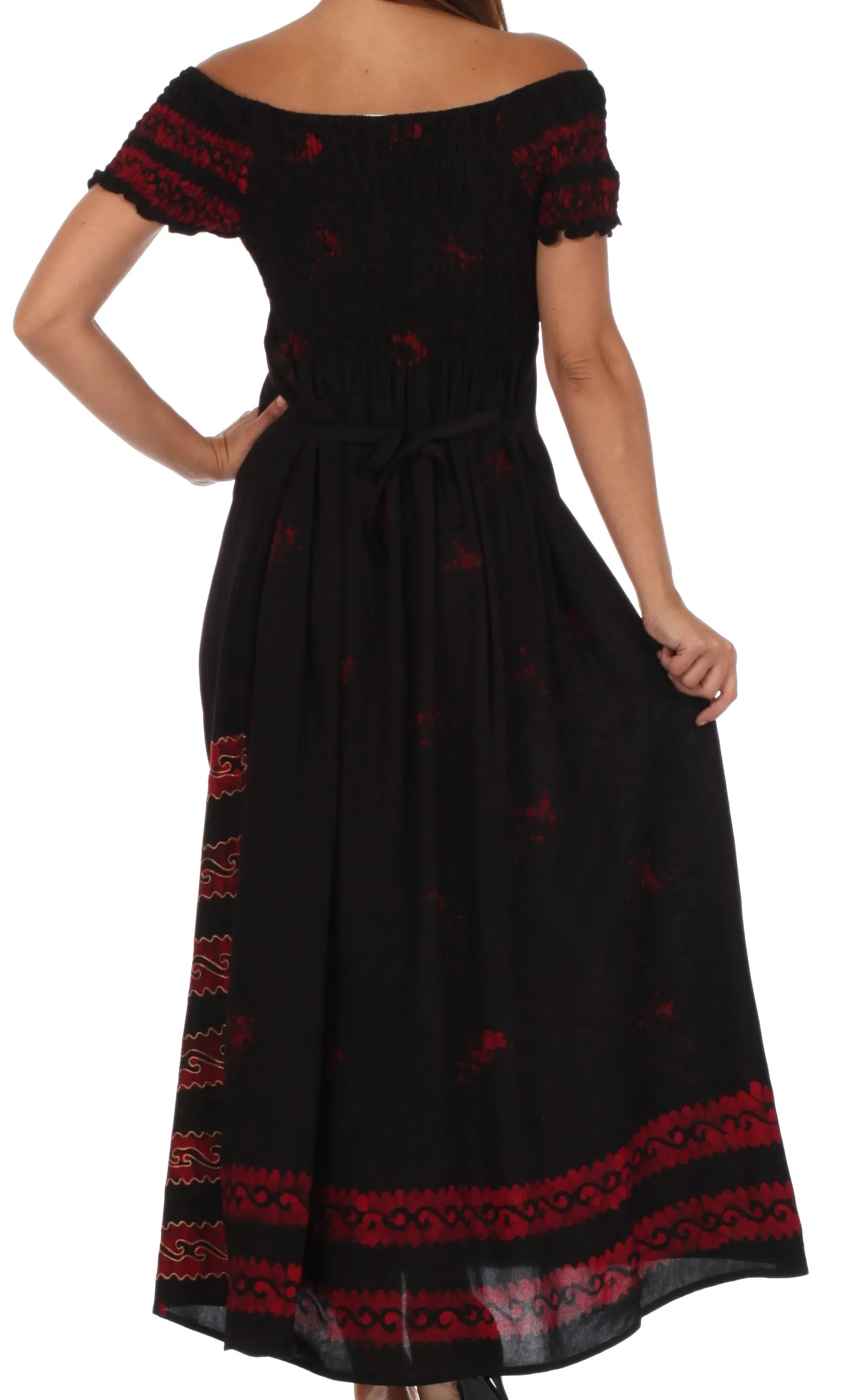 Sakkas Embroidered Batik Smocked Bodice Long Maxi Dress