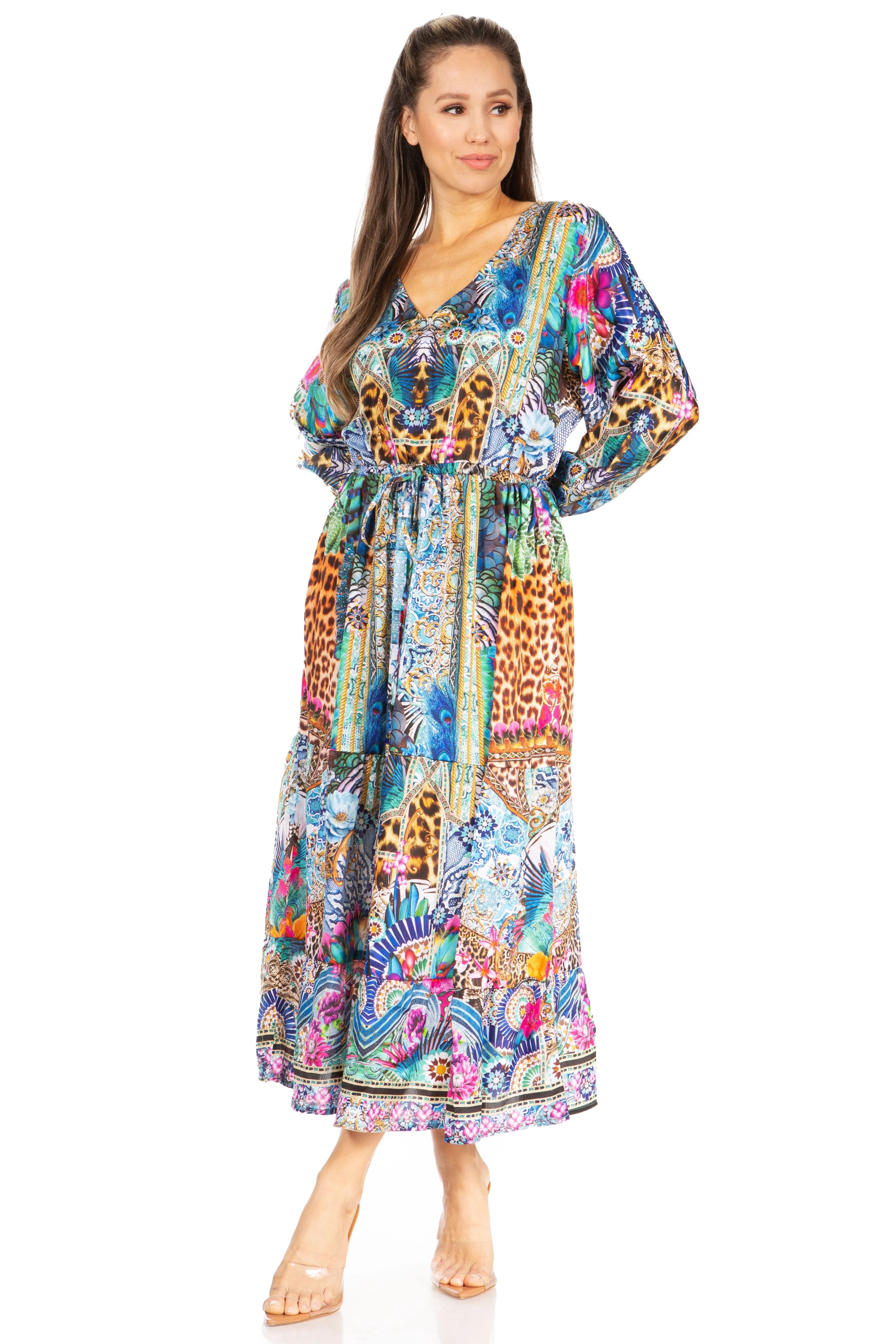 Sakkas Katty Floral Print Women's Boho Maxi Dress