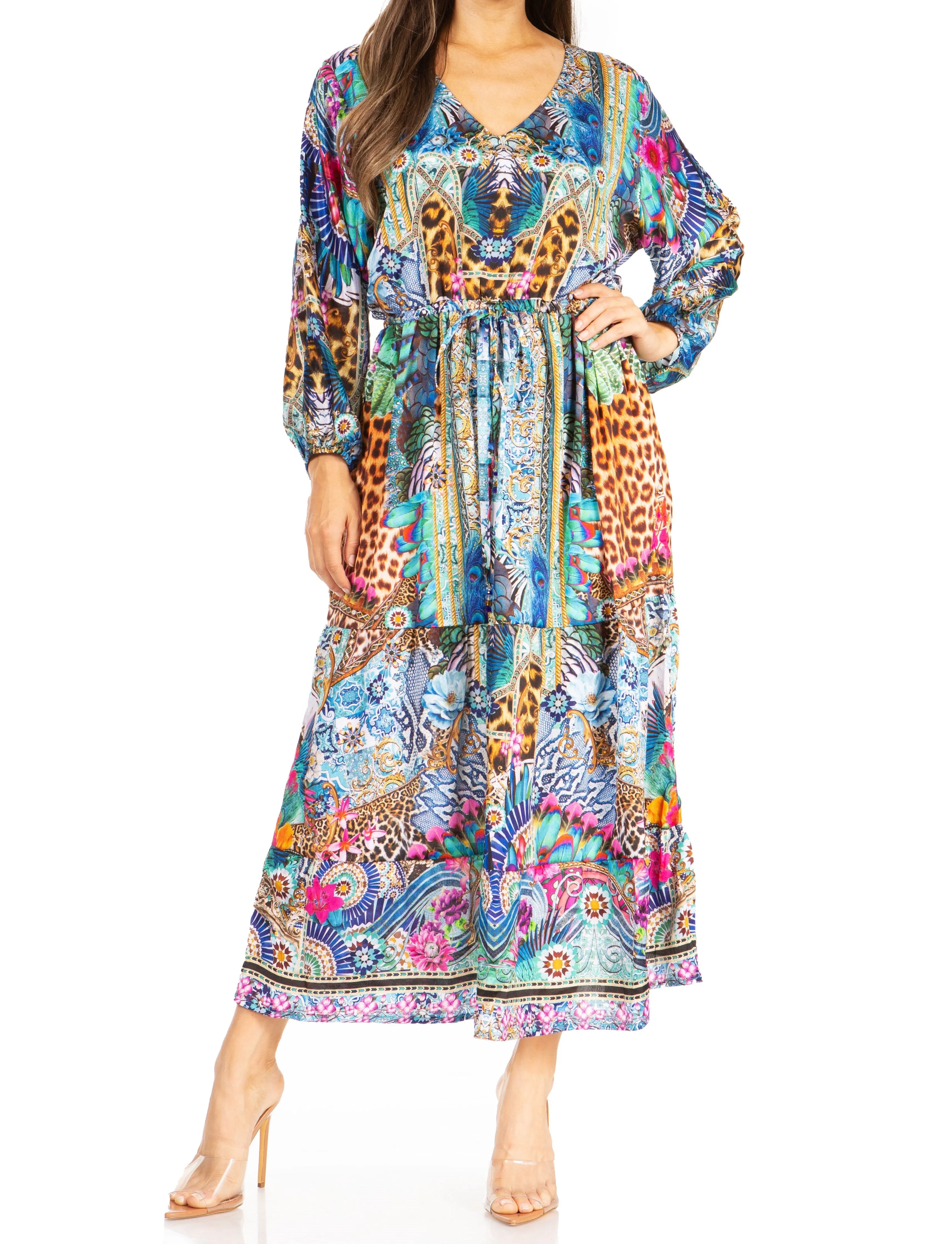 Sakkas Katty Floral Print Women's Boho Maxi Dress