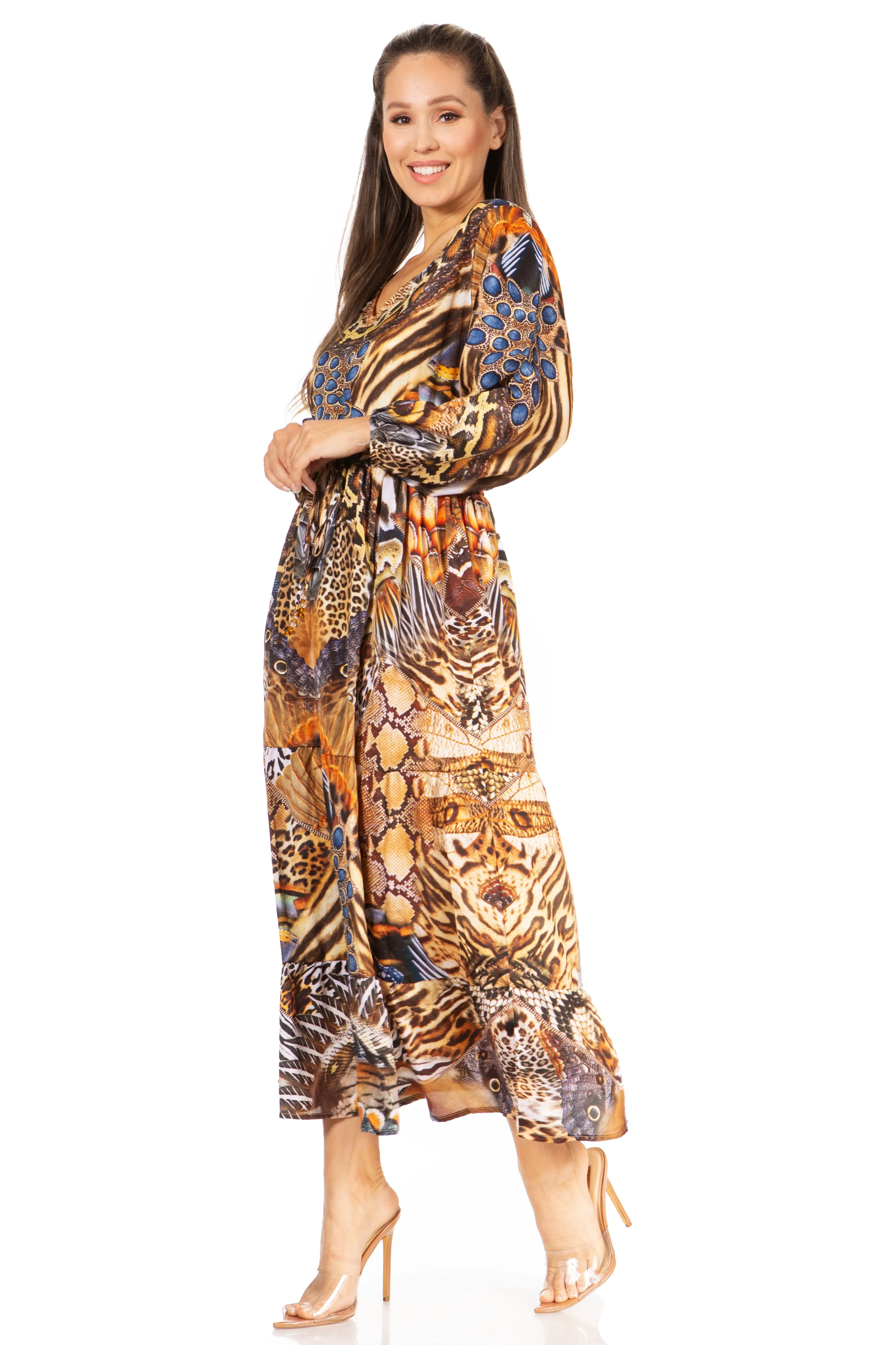 Sakkas Katty Floral Print Women's Boho Maxi Dress