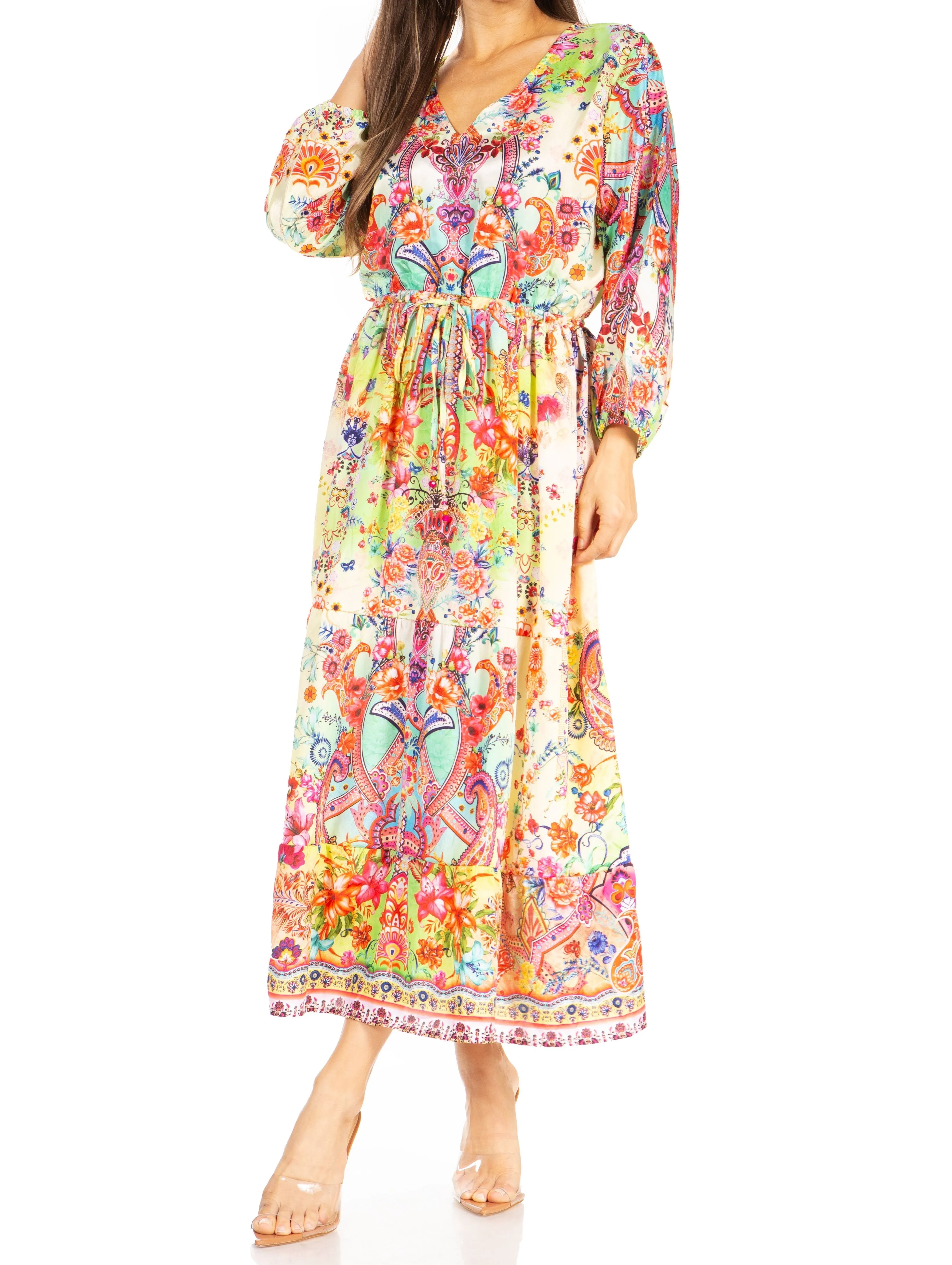 Sakkas Katty Floral Print Women's Boho Maxi Dress