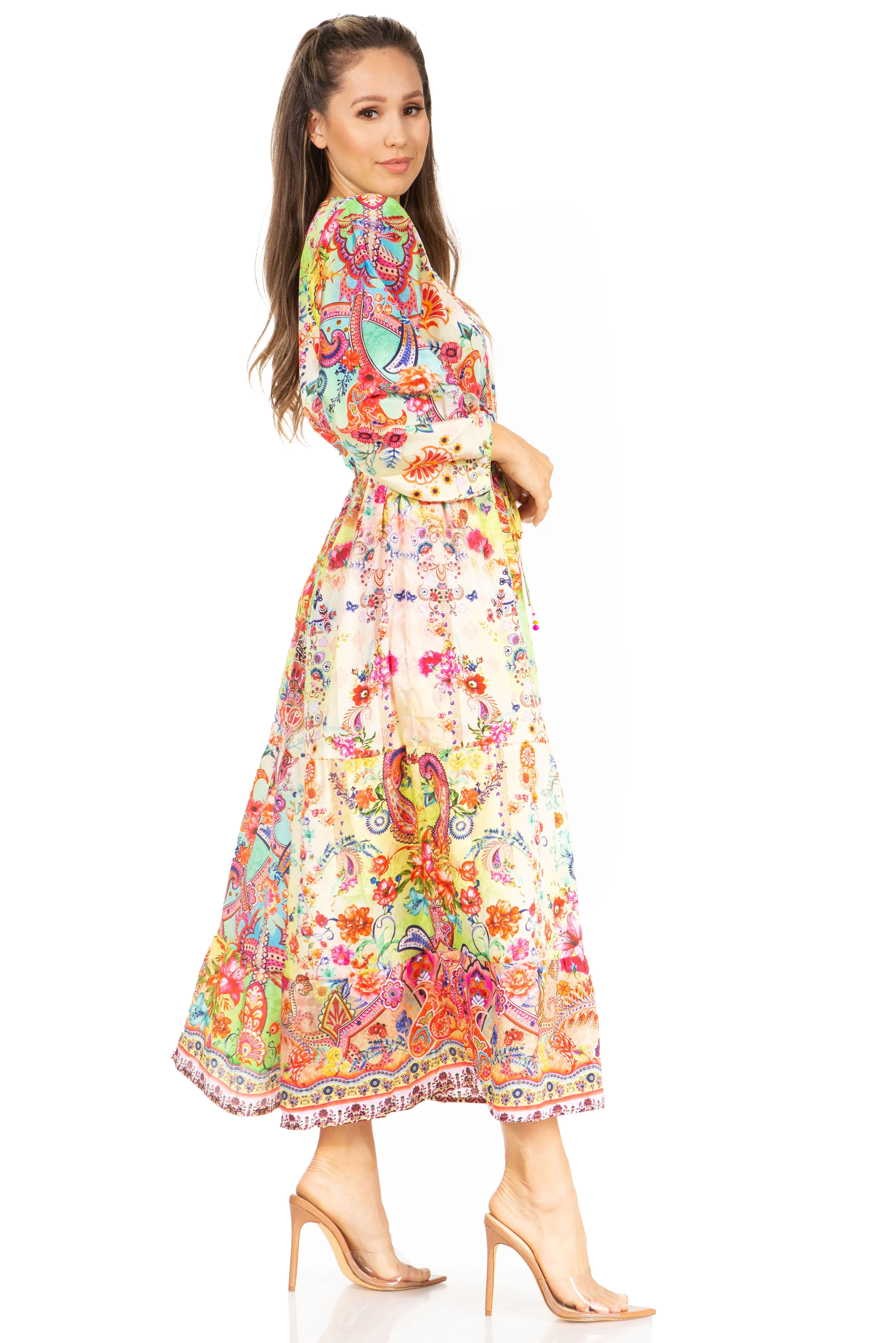 Sakkas Katty Floral Print Women's Boho Maxi Dress