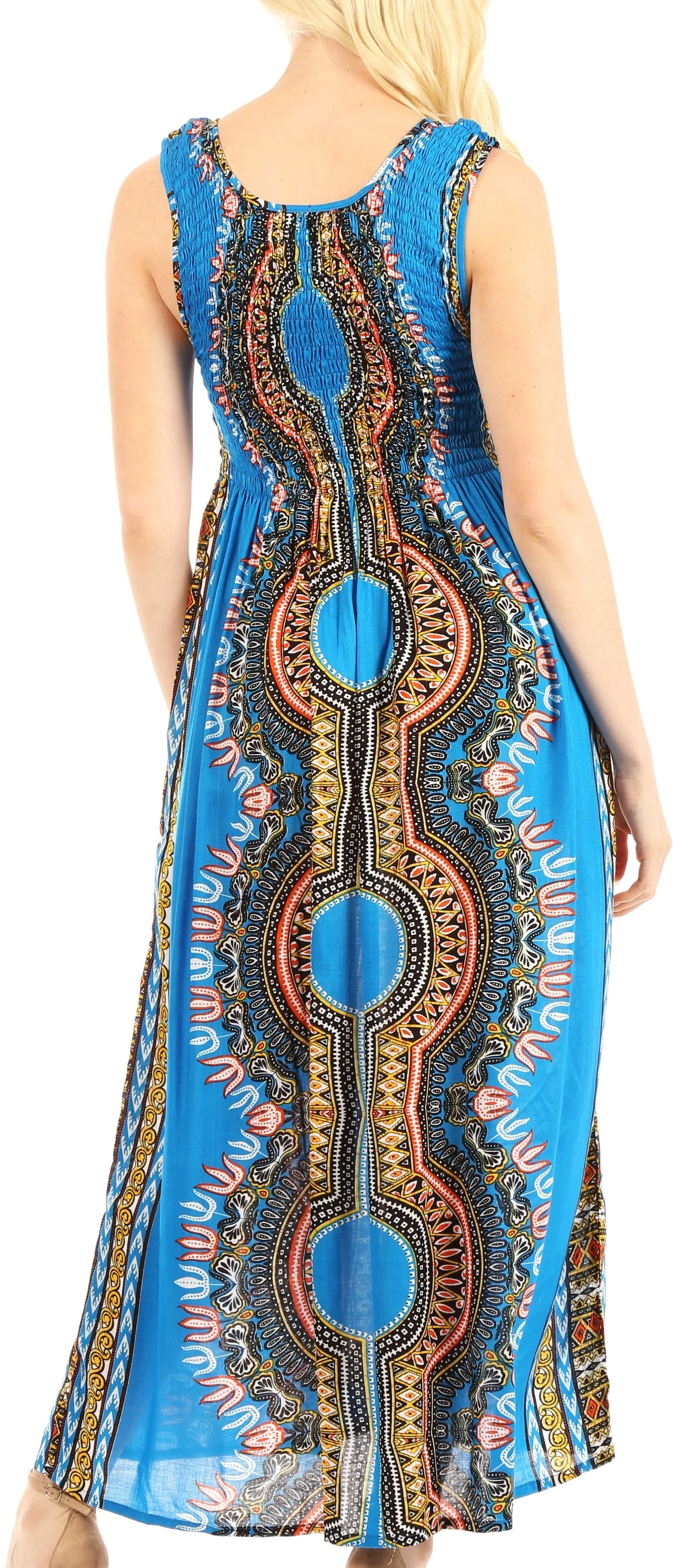 Sakkas Linza Women's Sleeveless Casual Maxi Dashiki African Print Dress Long Nice