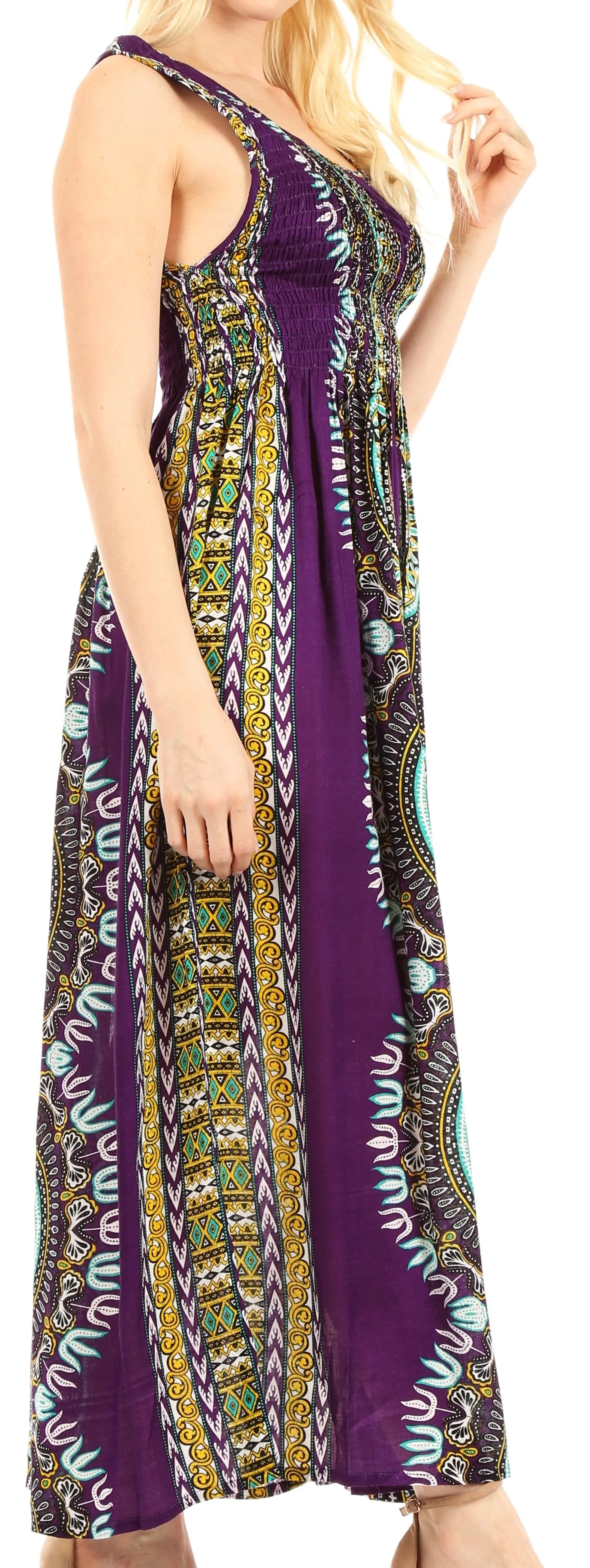 Sakkas Linza Women's Sleeveless Casual Maxi Dashiki African Print Dress Long Nice