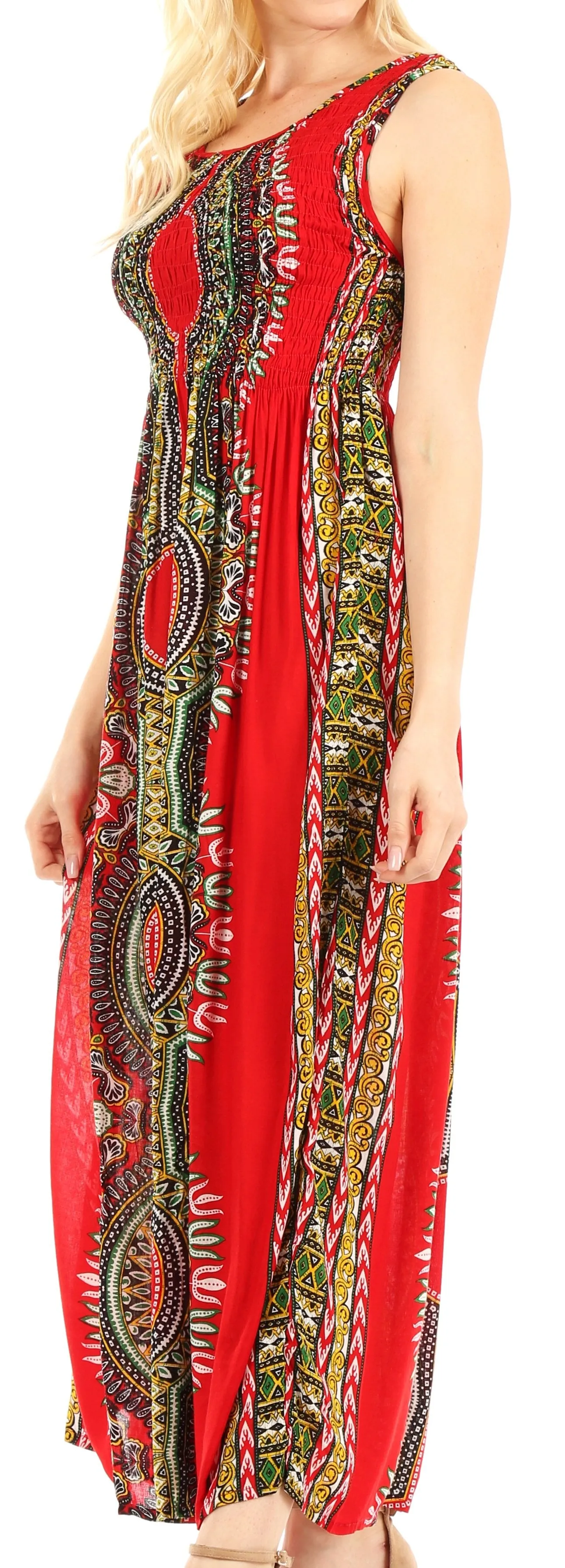 Sakkas Linza Women's Sleeveless Casual Maxi Dashiki African Print Dress Long Nice