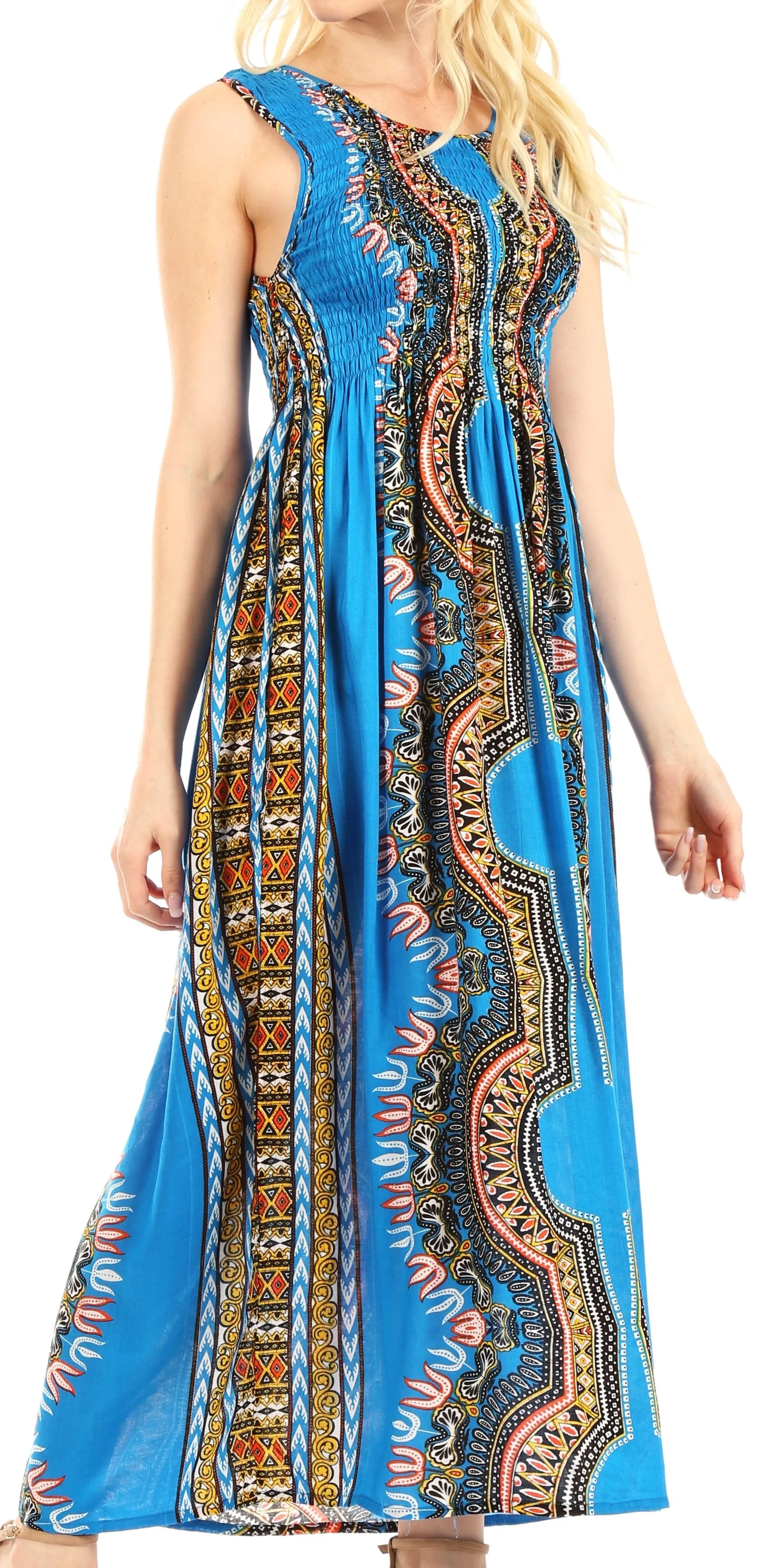 Sakkas Linza Women's Sleeveless Casual Maxi Dashiki African Print Dress Long Nice