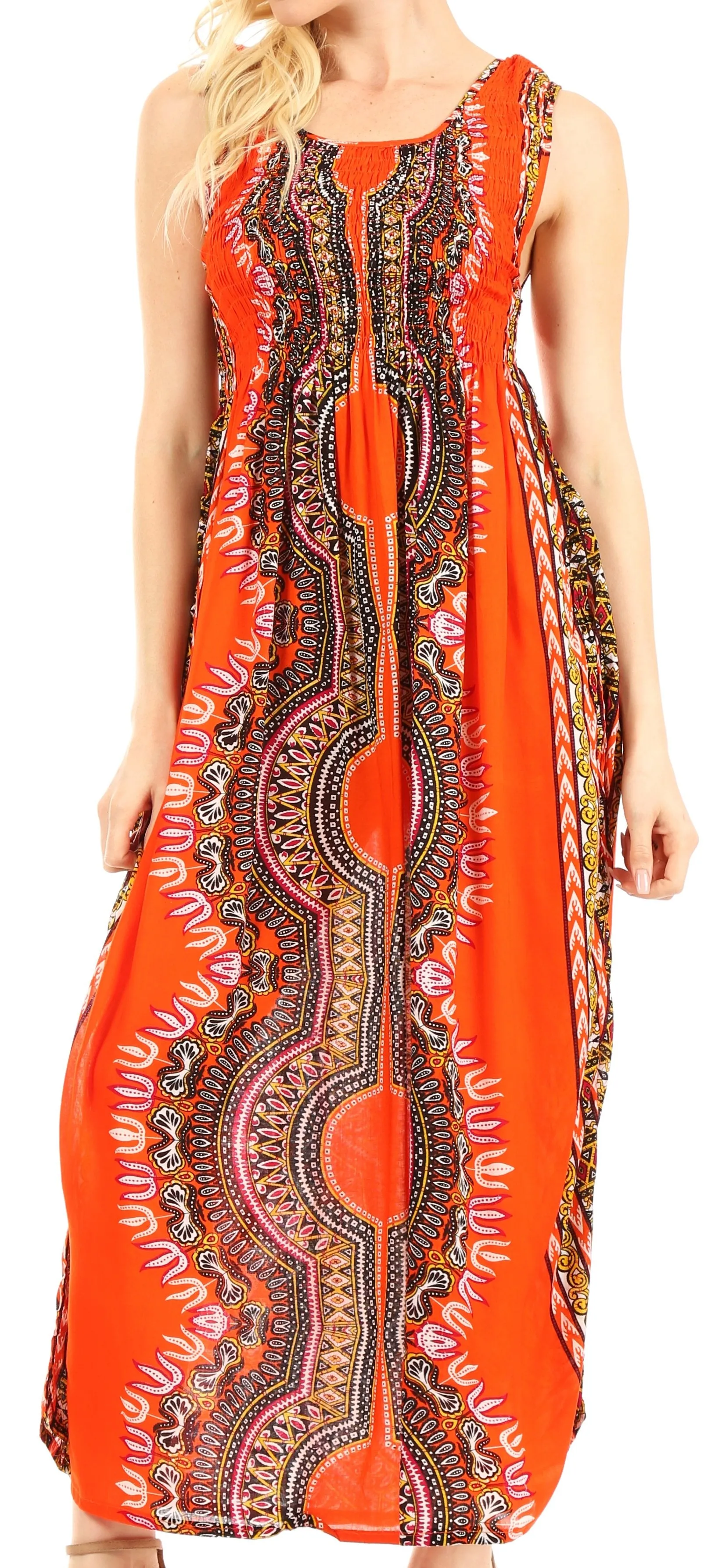 Sakkas Linza Women's Sleeveless Casual Maxi Dashiki African Print Dress Long Nice