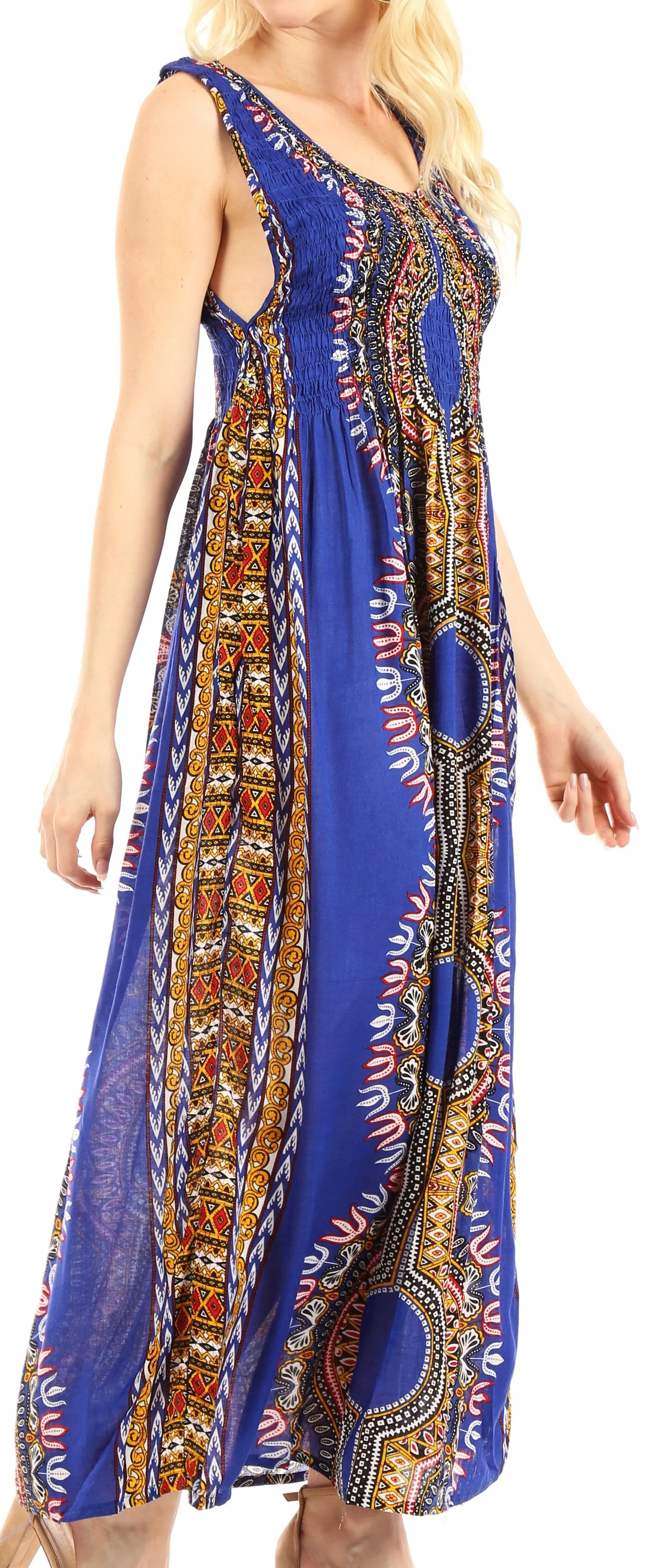 Sakkas Linza Women's Sleeveless Casual Maxi Dashiki African Print Dress Long Nice