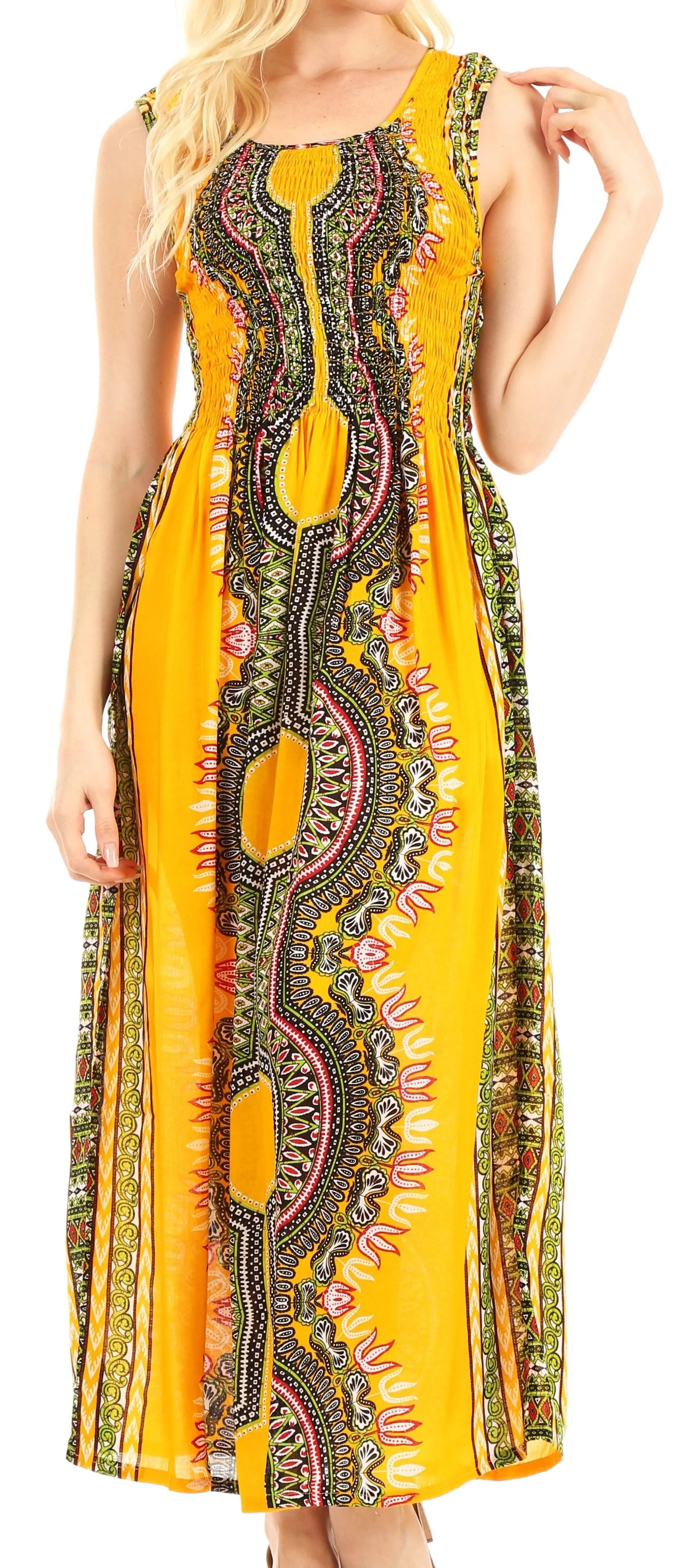 Sakkas Linza Women's Sleeveless Casual Maxi Dashiki African Print Dress Long Nice