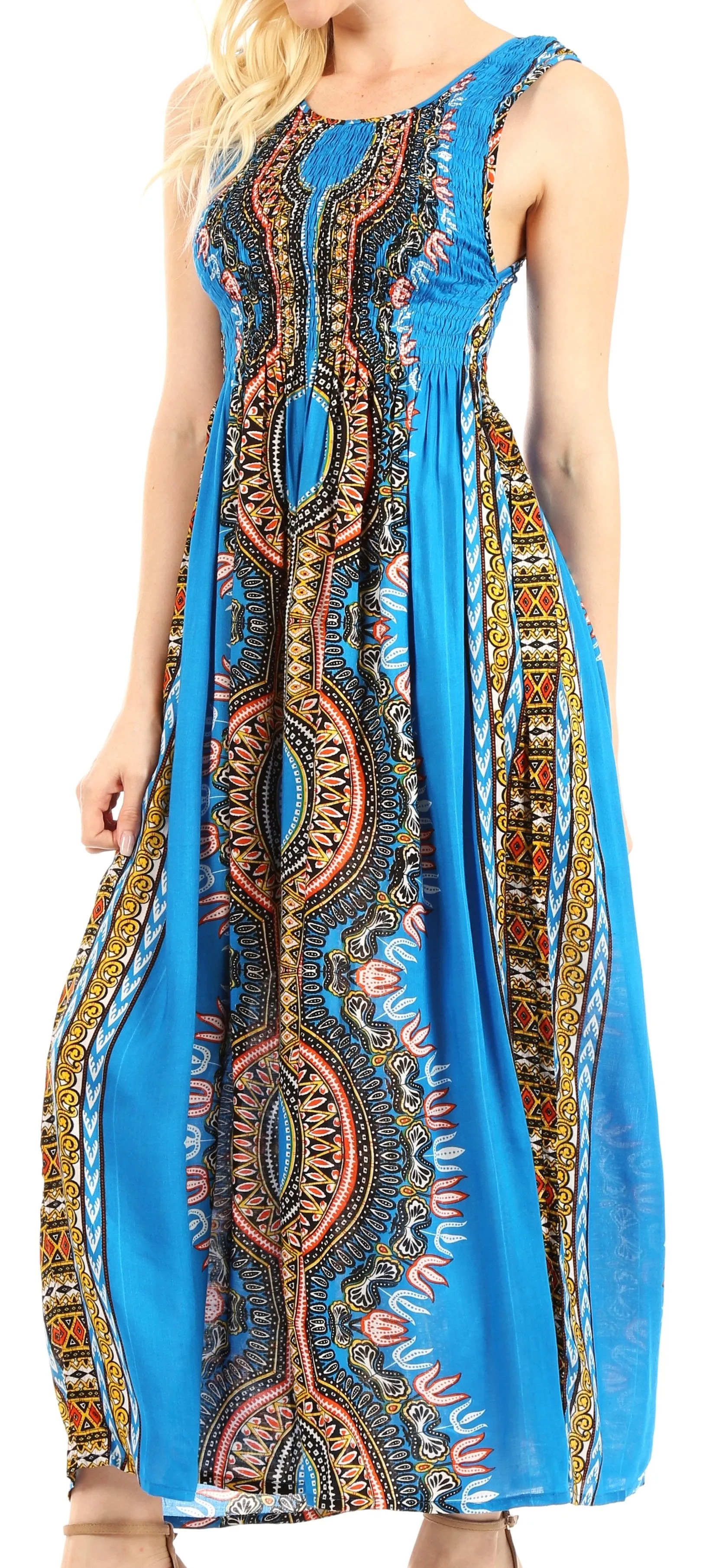 Sakkas Linza Women's Sleeveless Casual Maxi Dashiki African Print Dress Long Nice