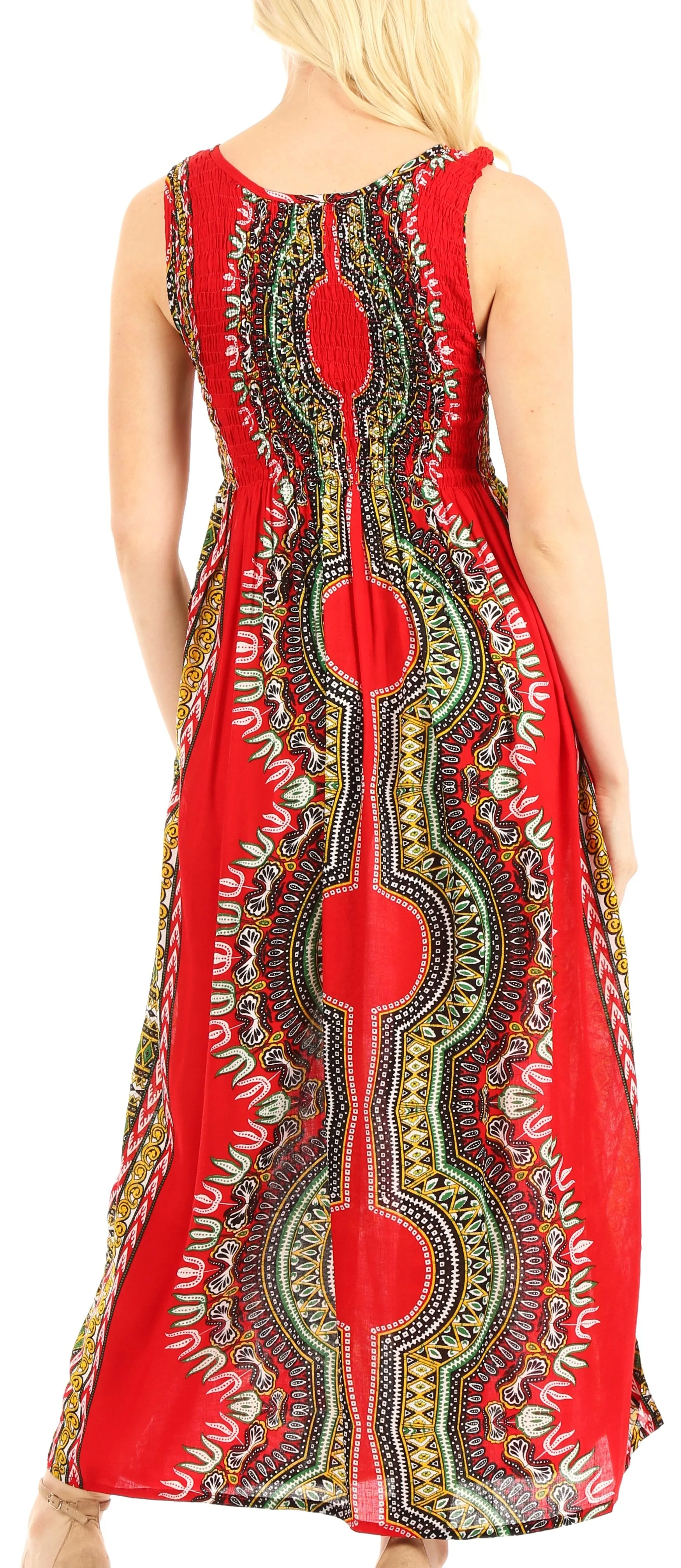 Sakkas Linza Women's Sleeveless Casual Maxi Dashiki African Print Dress Long Nice